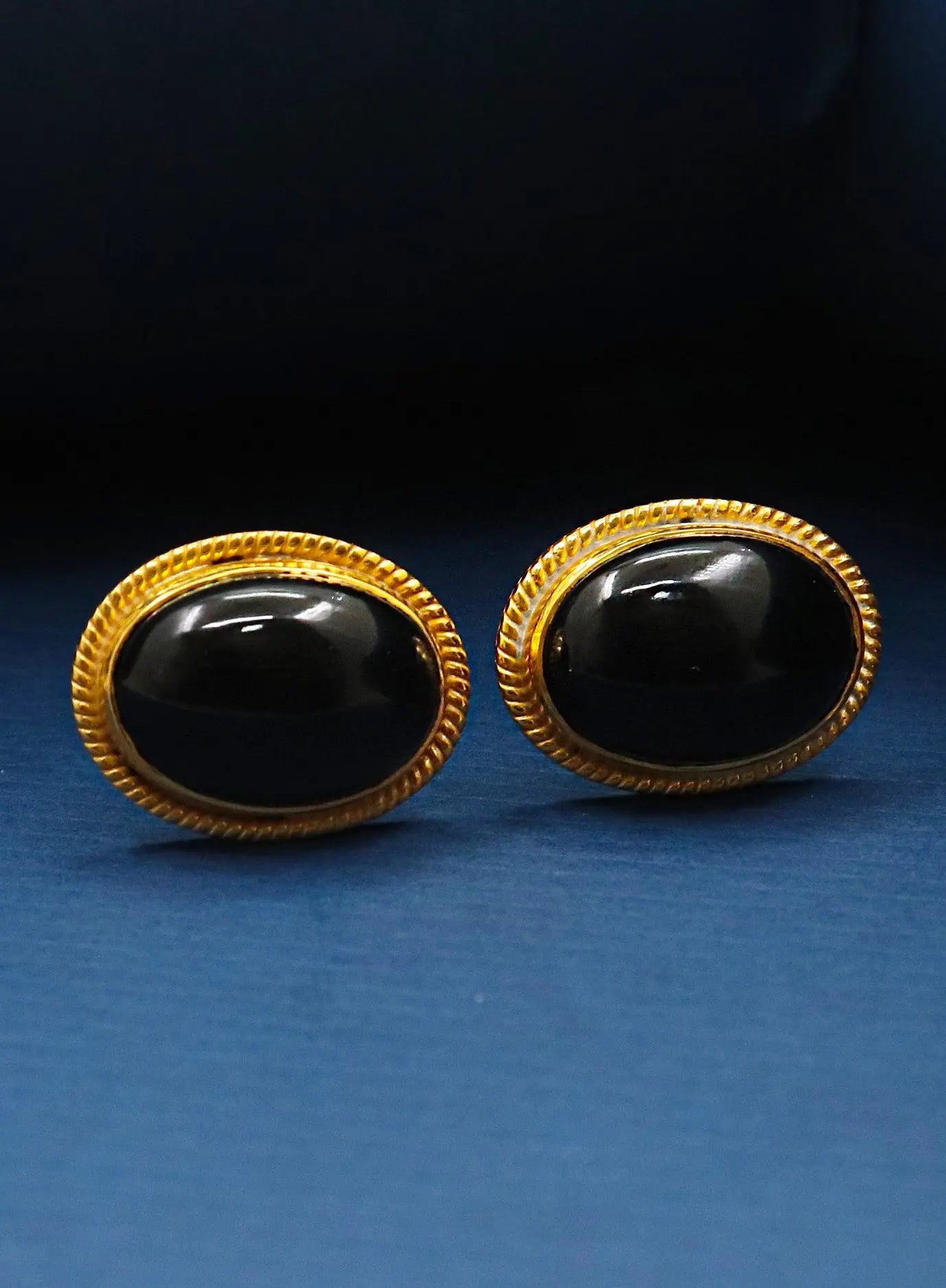 Black Onyx Gemstone Gold Plated Cufflinks Jewelry - VJewels