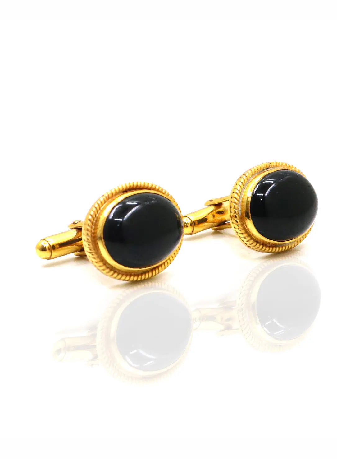 Black Onyx Gemstone Gold Plated Cufflinks Jewelry - VJewels