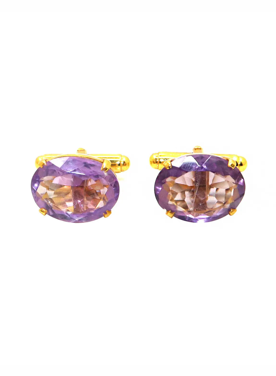 Purple Amethyst Gemstone Gold Plated Cufflinks Jewelry - VJewels