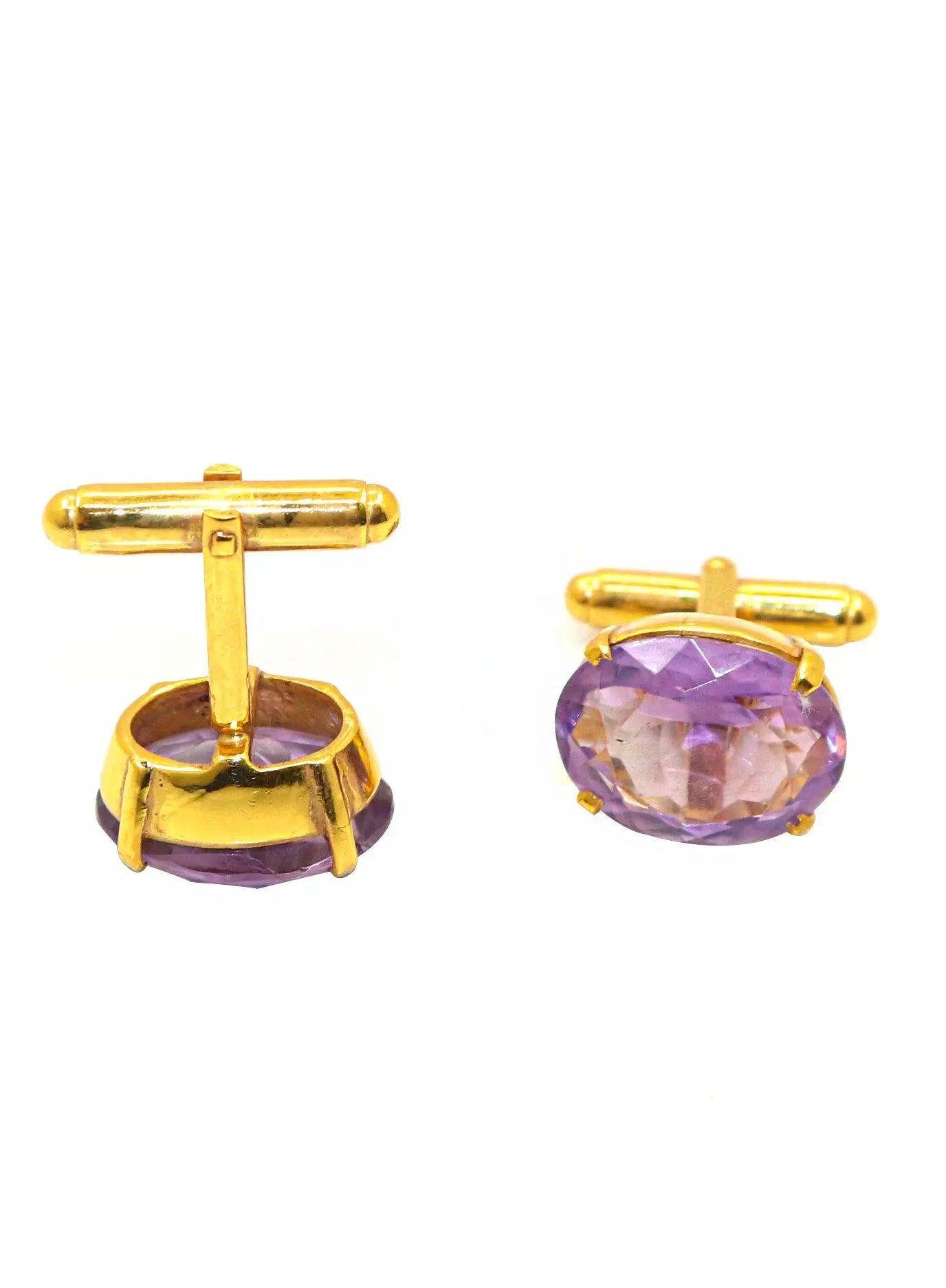 Purple Amethyst Gemstone Gold Plated Cufflinks Jewelry - VJewels