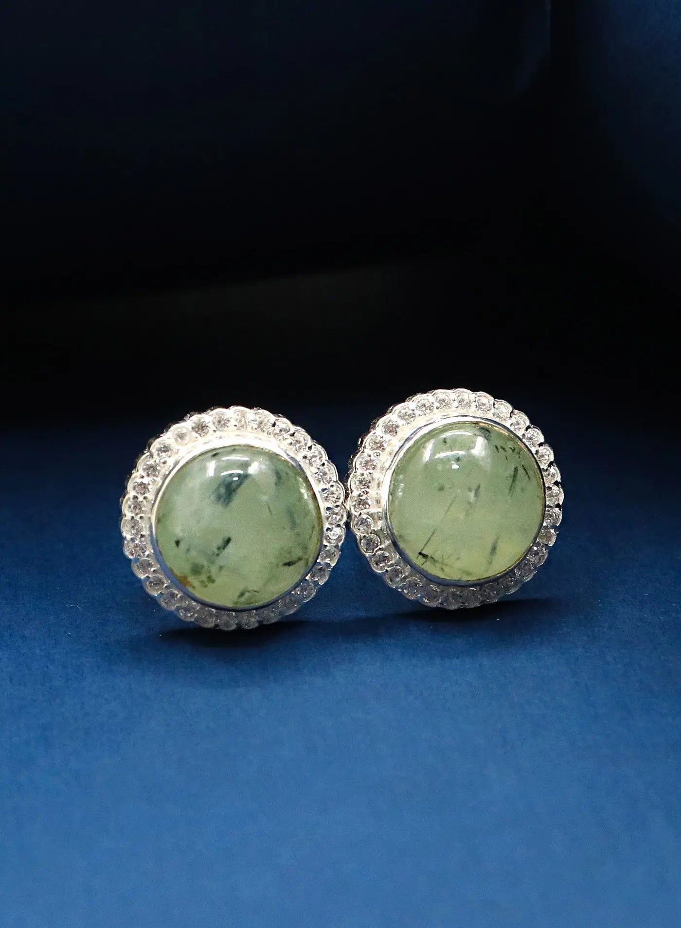 Prehnite Gemstone With CZ Silver Cufflinks Jewelry - VJewels