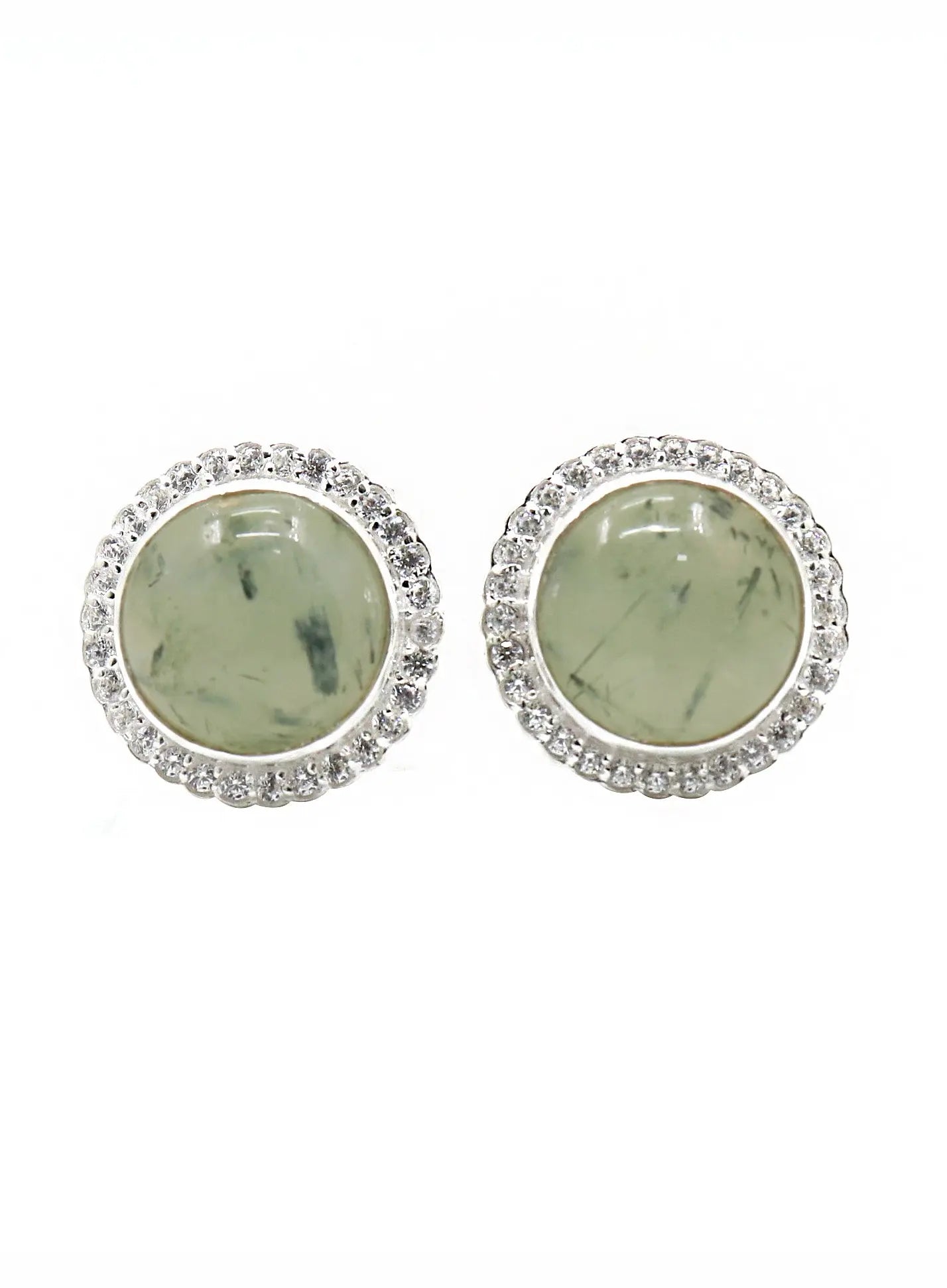 Prehnite Gemstone With CZ Silver Cufflinks Jewelry - VJewels