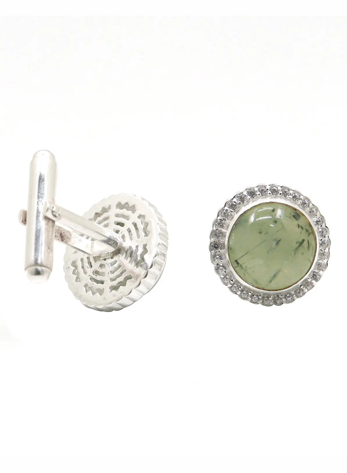 Prehnite Gemstone With CZ Silver Cufflinks Jewelry - VJewels