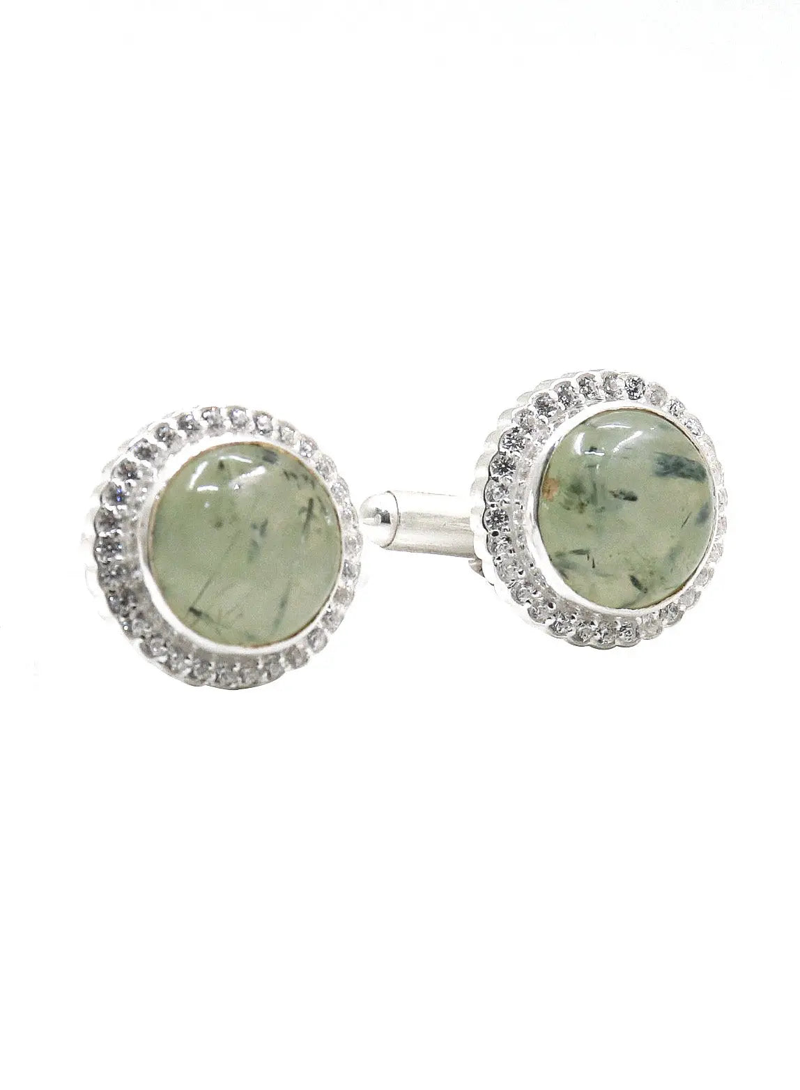 Prehnite Gemstone With CZ Silver Cufflinks Jewelry - VJewels