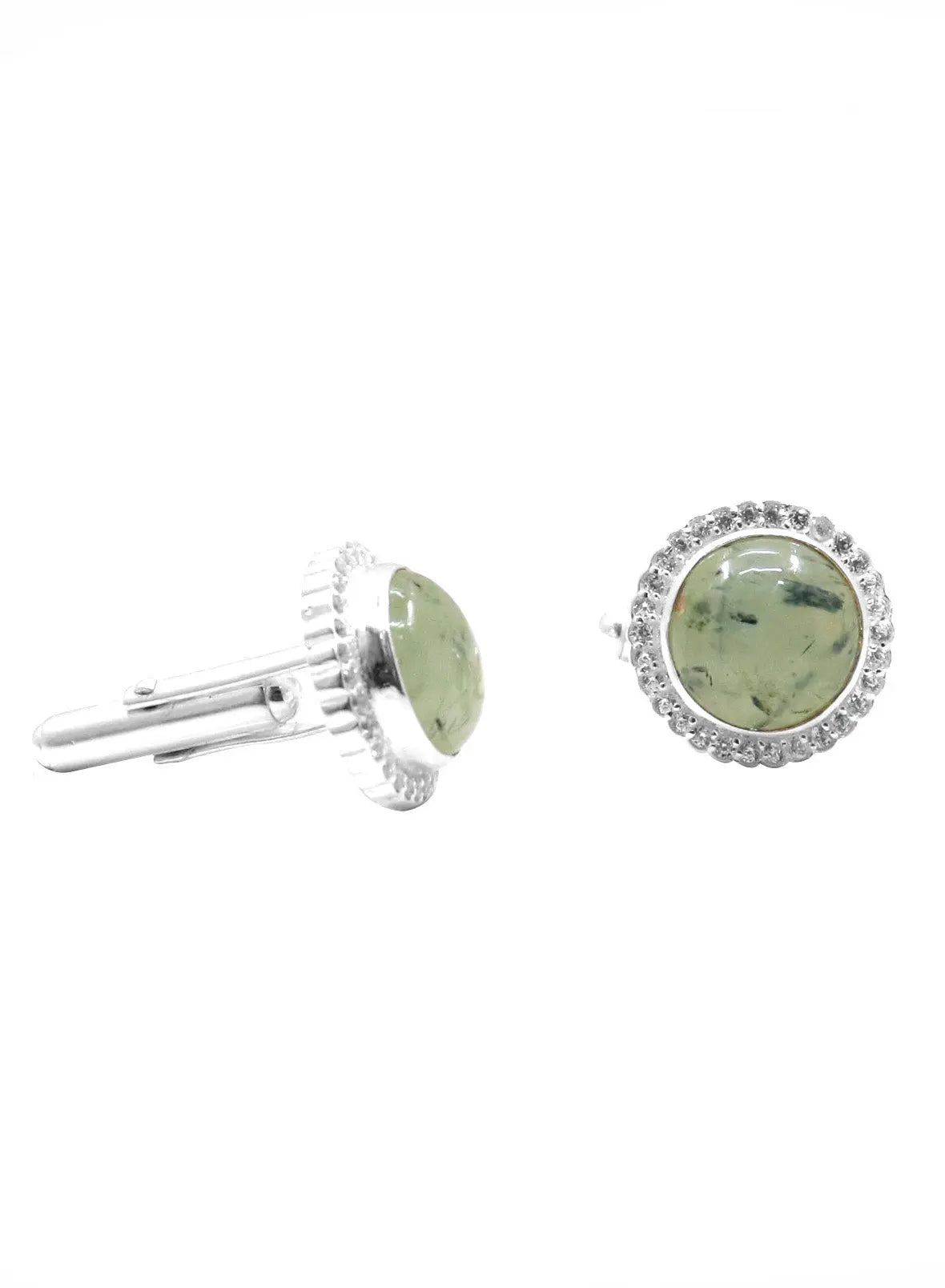 Prehnite Gemstone With CZ Silver Cufflinks Jewelry - VJewels