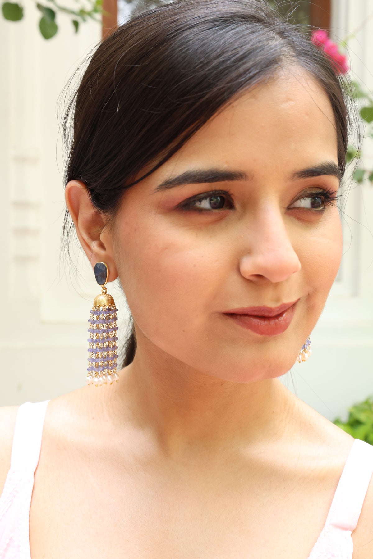 Tanzanite & Pearl Royal Long Earring