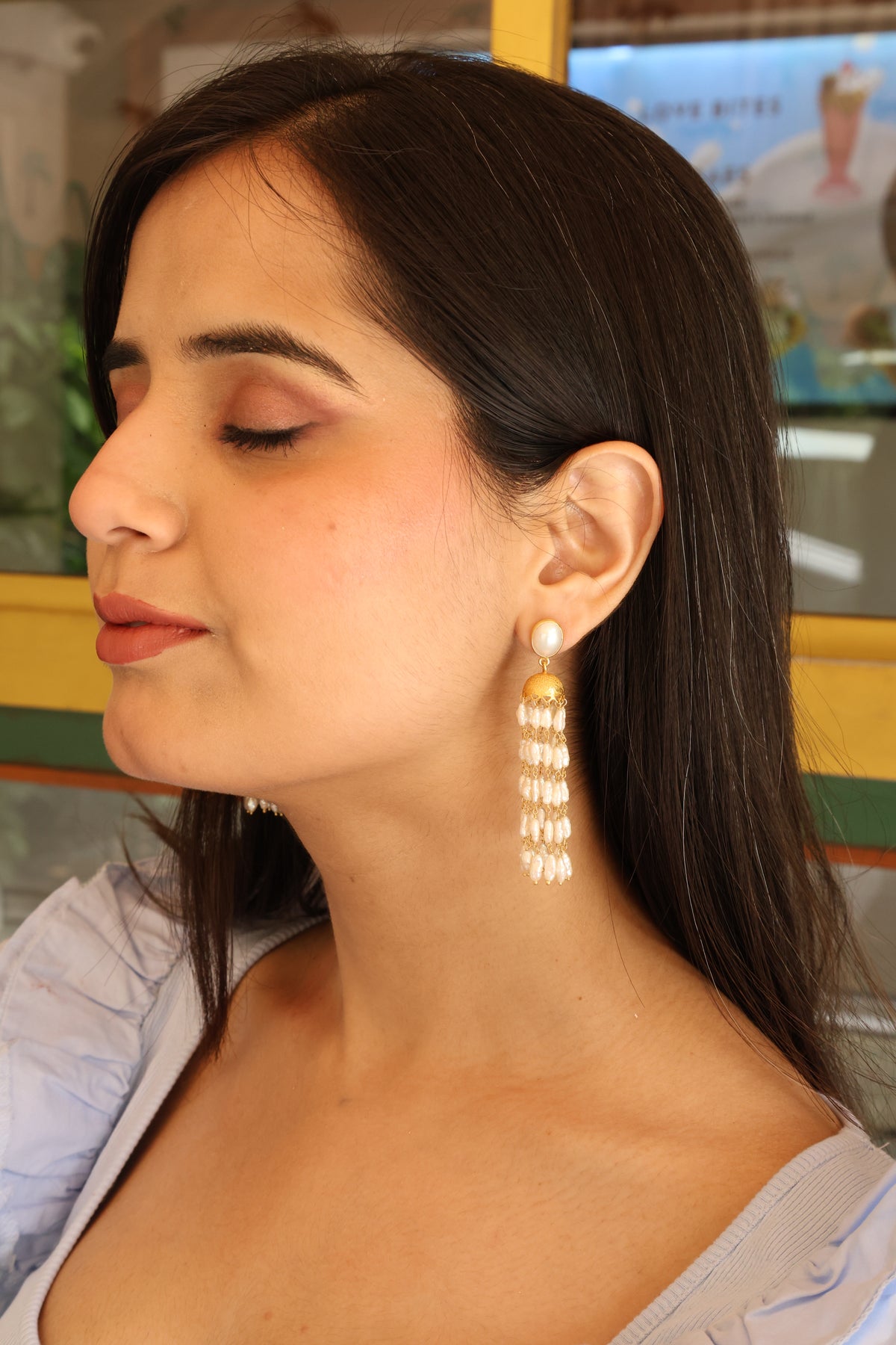 Pearl Sovereign Gold Long Earring