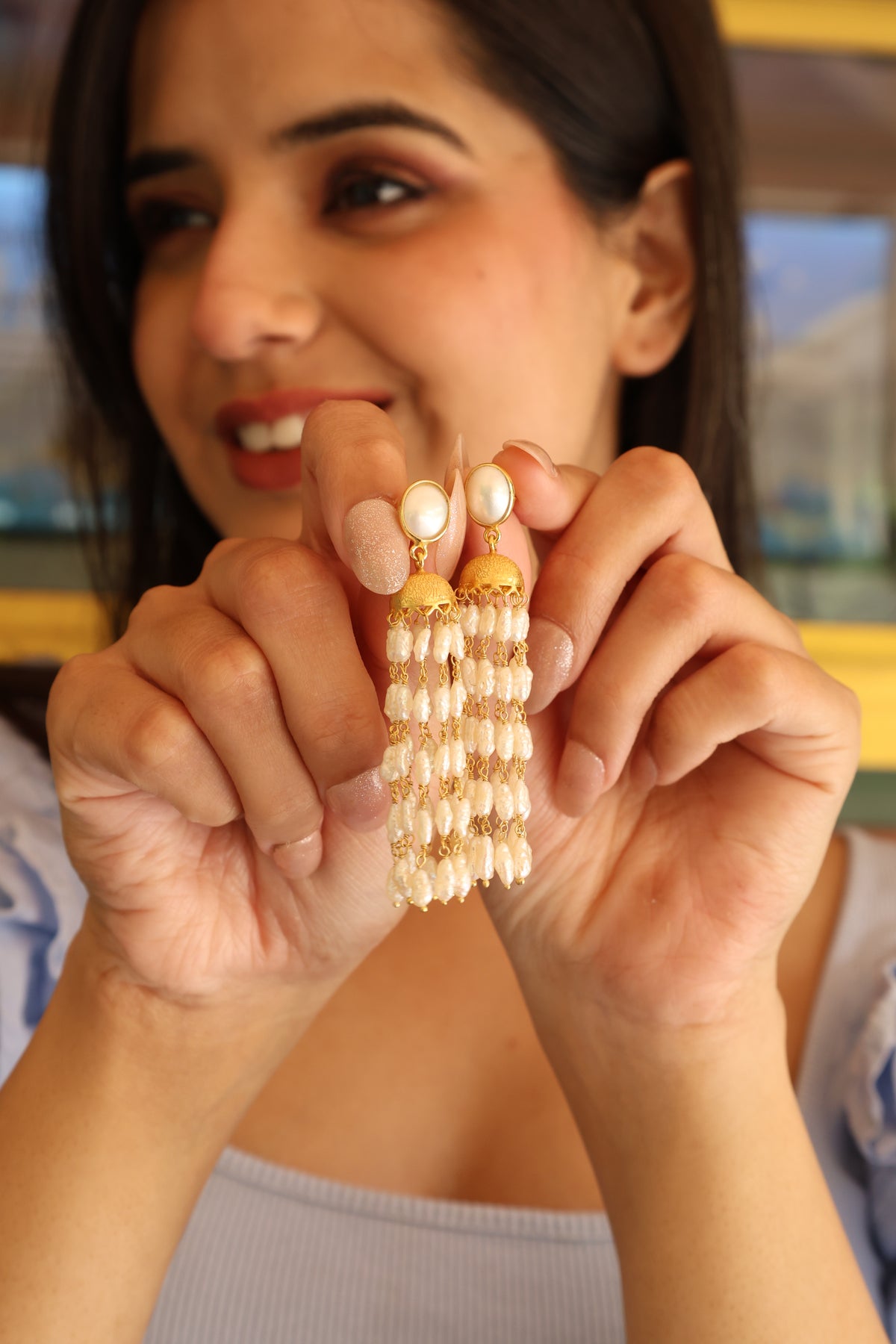 Pearl Sovereign Gold Long Earring