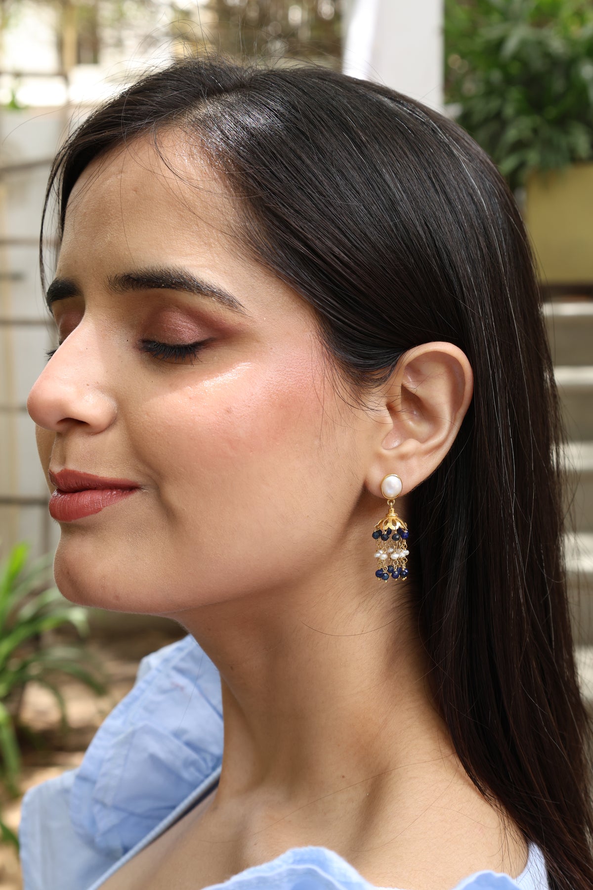 Lapis & Pearl Crown Earring