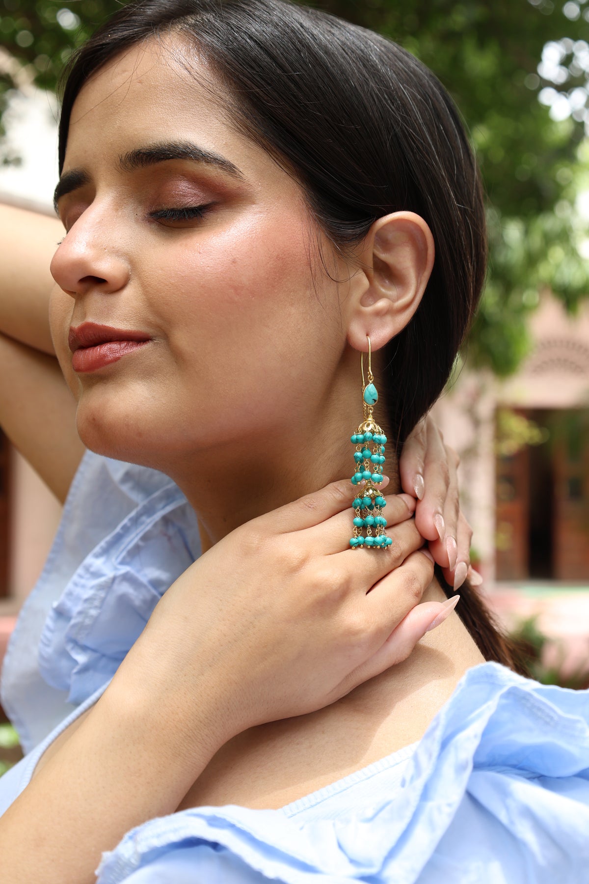 Turquoise Sui Dhaga Royal Earring