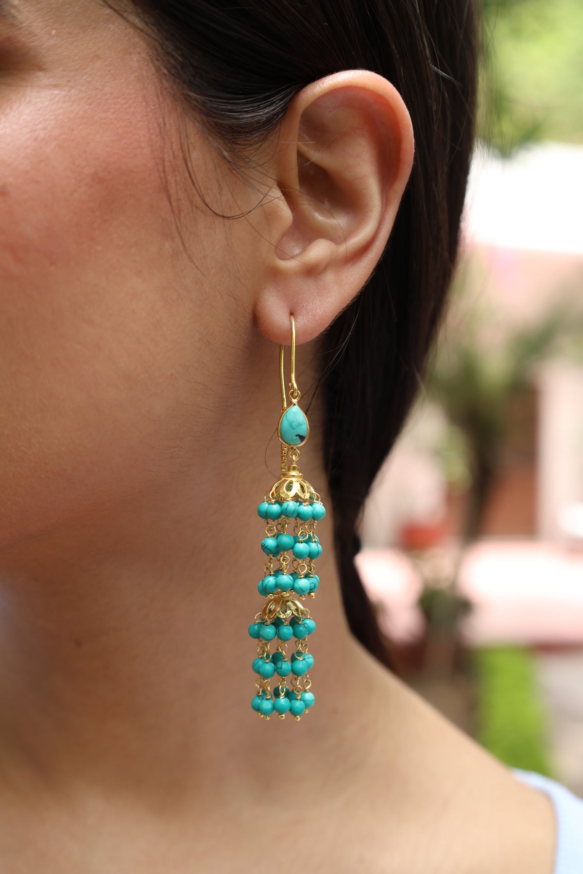 Turquoise Sui Dhaga Royal Earring