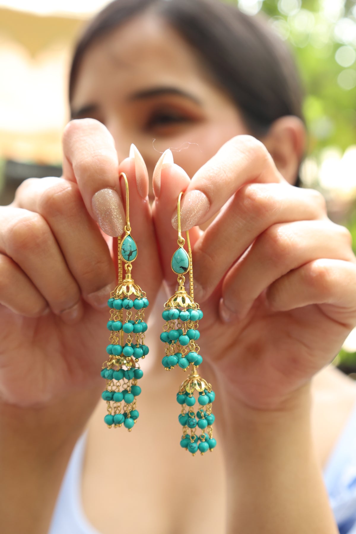 Turquoise Sui Dhaga Royal Earring
