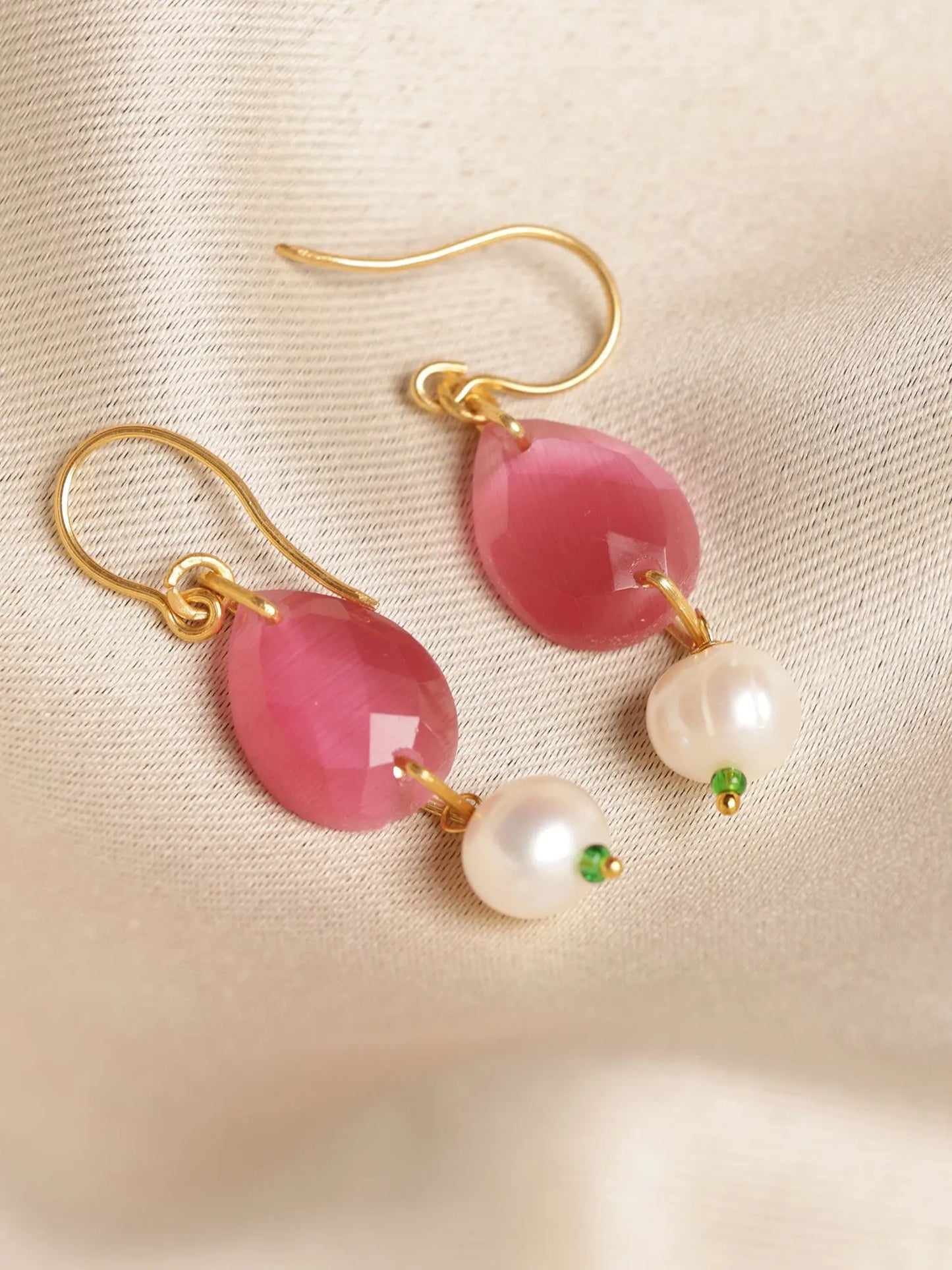 Incredible Ruby Lite & Pearl Gold Plated Dangling Earrings Jewelry VJewels