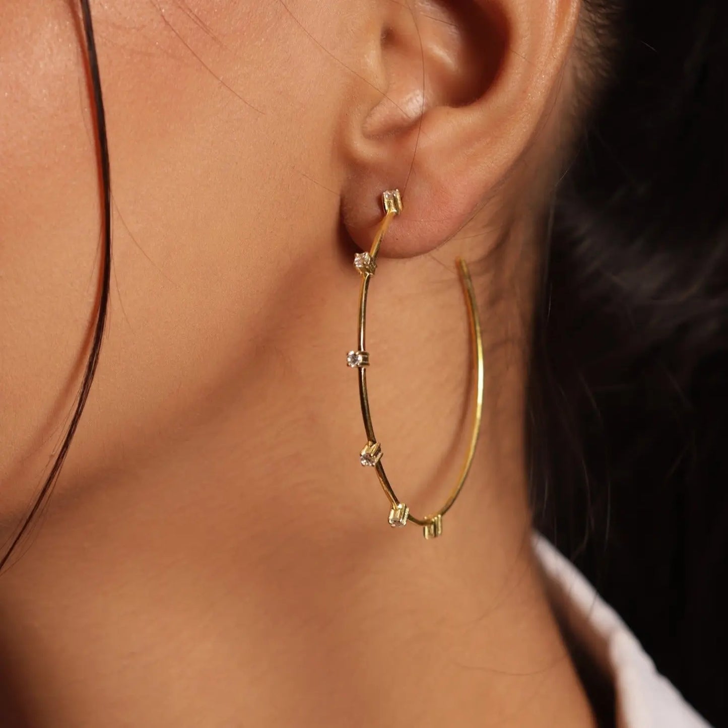 Large Gold Plated Hoop Earring With CZ Embellishments Earring Jewelry VJewels