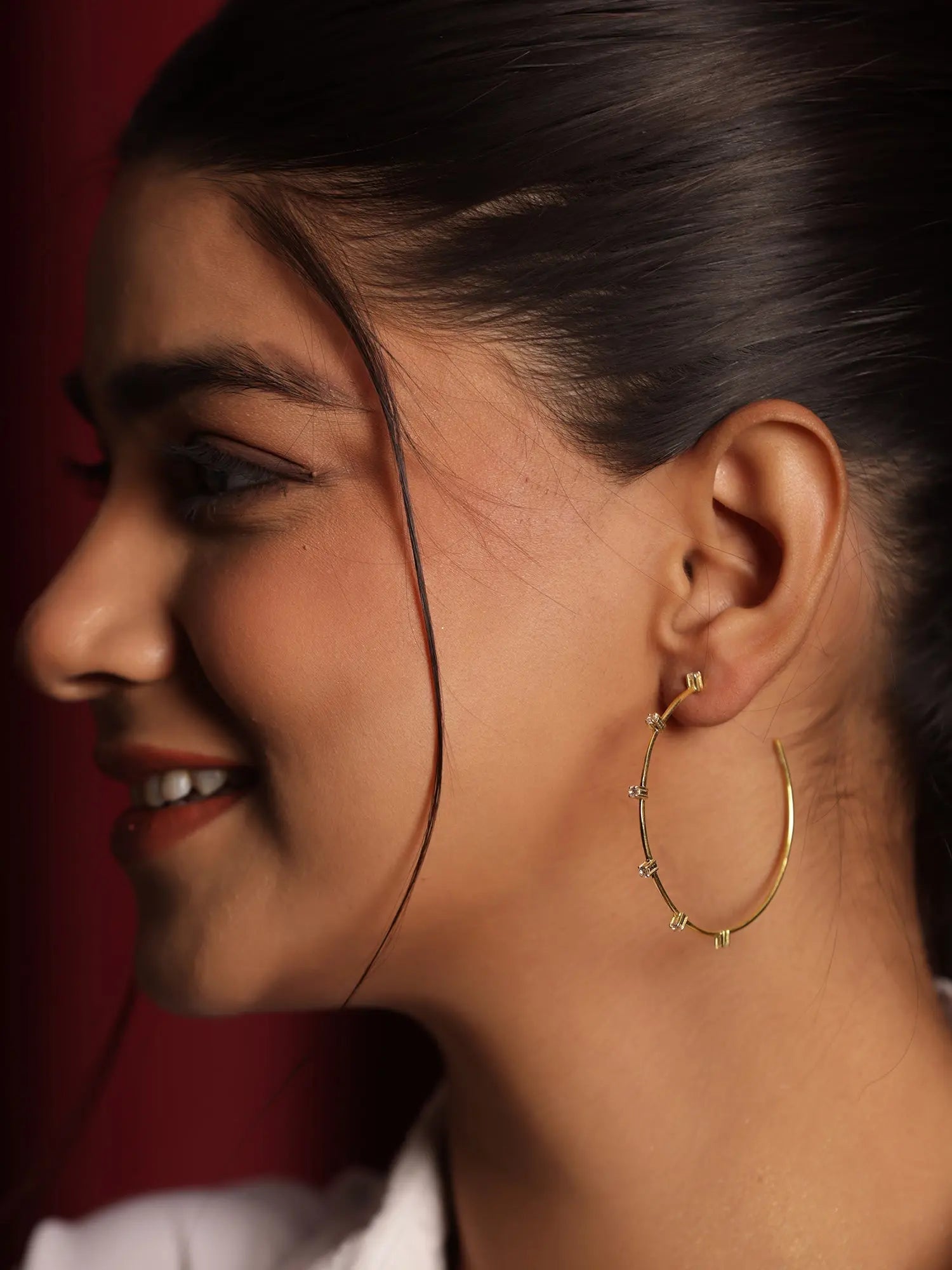 Large Gold Plated Hoop Earring With CZ Embellishments Earring Jewelry VJewels