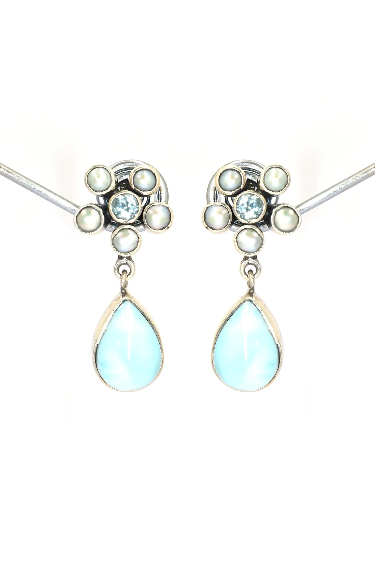 Larimar with Blue Topaz And Pearl Gemstone Earring Jewelry VJewels