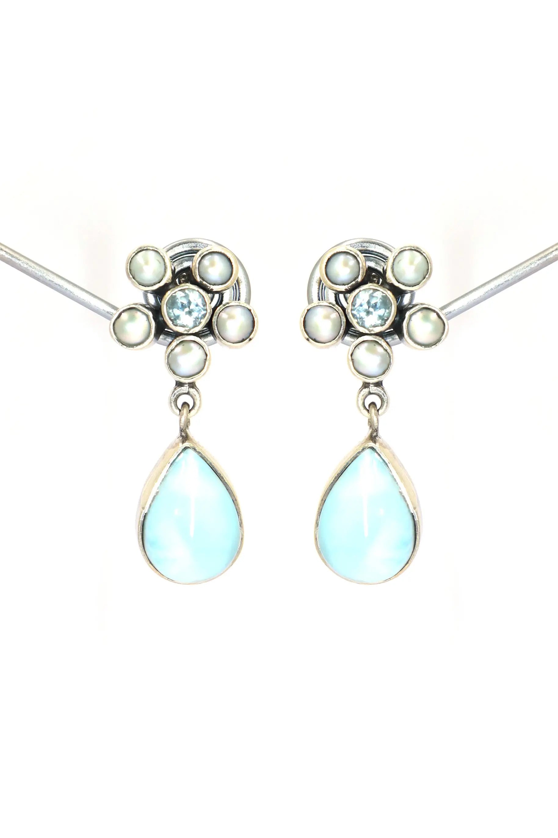 Larimar with Blue Topaz And Pearl Gemstone Earring Jewelry VJewels