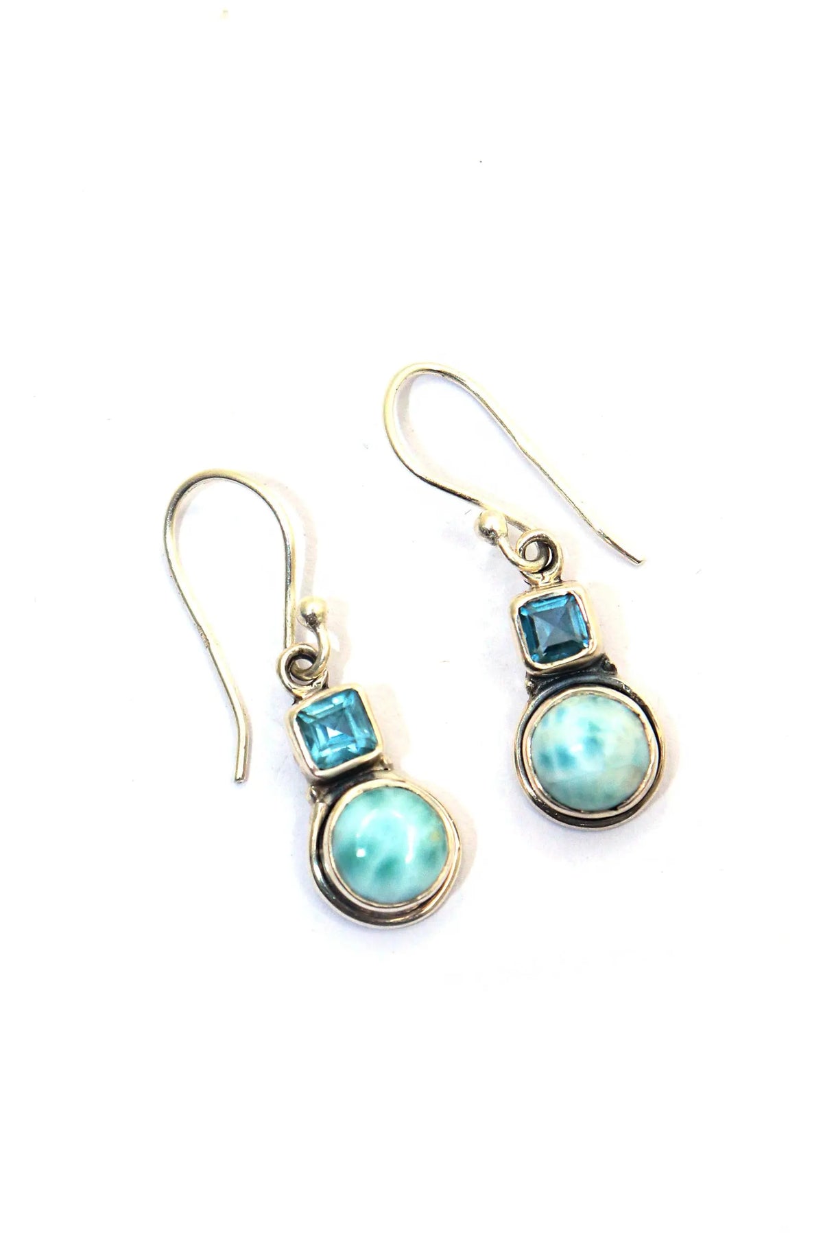 Light Weight Minimalist Design Larimar with Blue Topaz Gemstone Earring Jewelry VJewels
