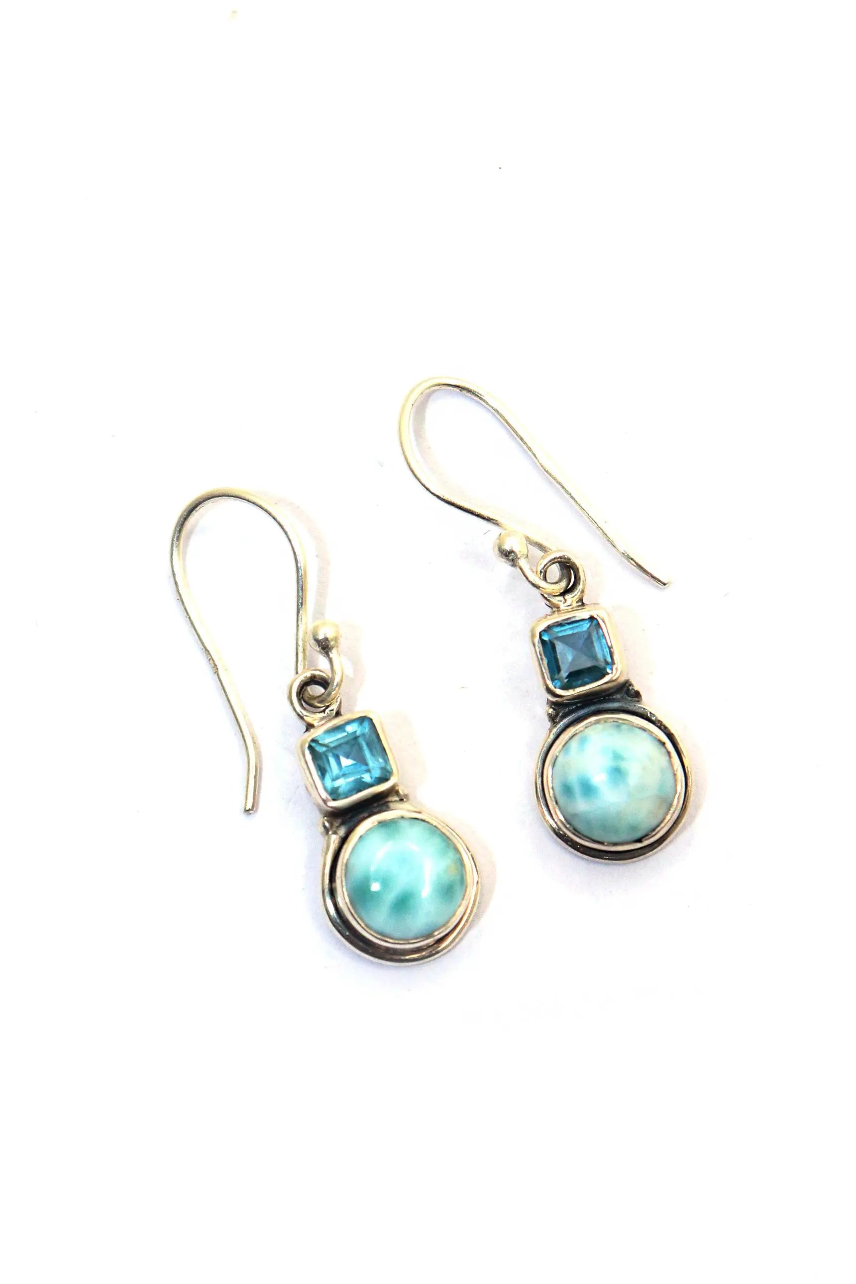 Light Weight Minimalist Design Larimar with Blue Topaz Gemstone Earring Jewelry VJewels