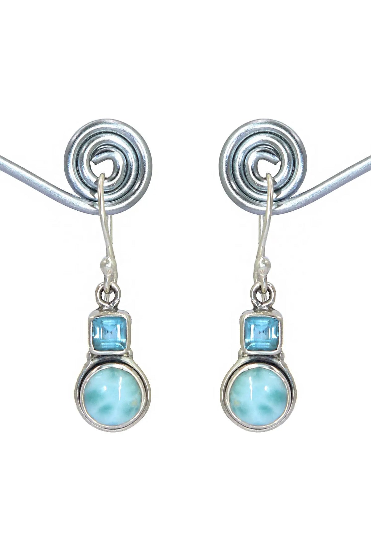 Light Weight Minimalist Design Larimar with Blue Topaz Gemstone Earring Jewelry VJewels