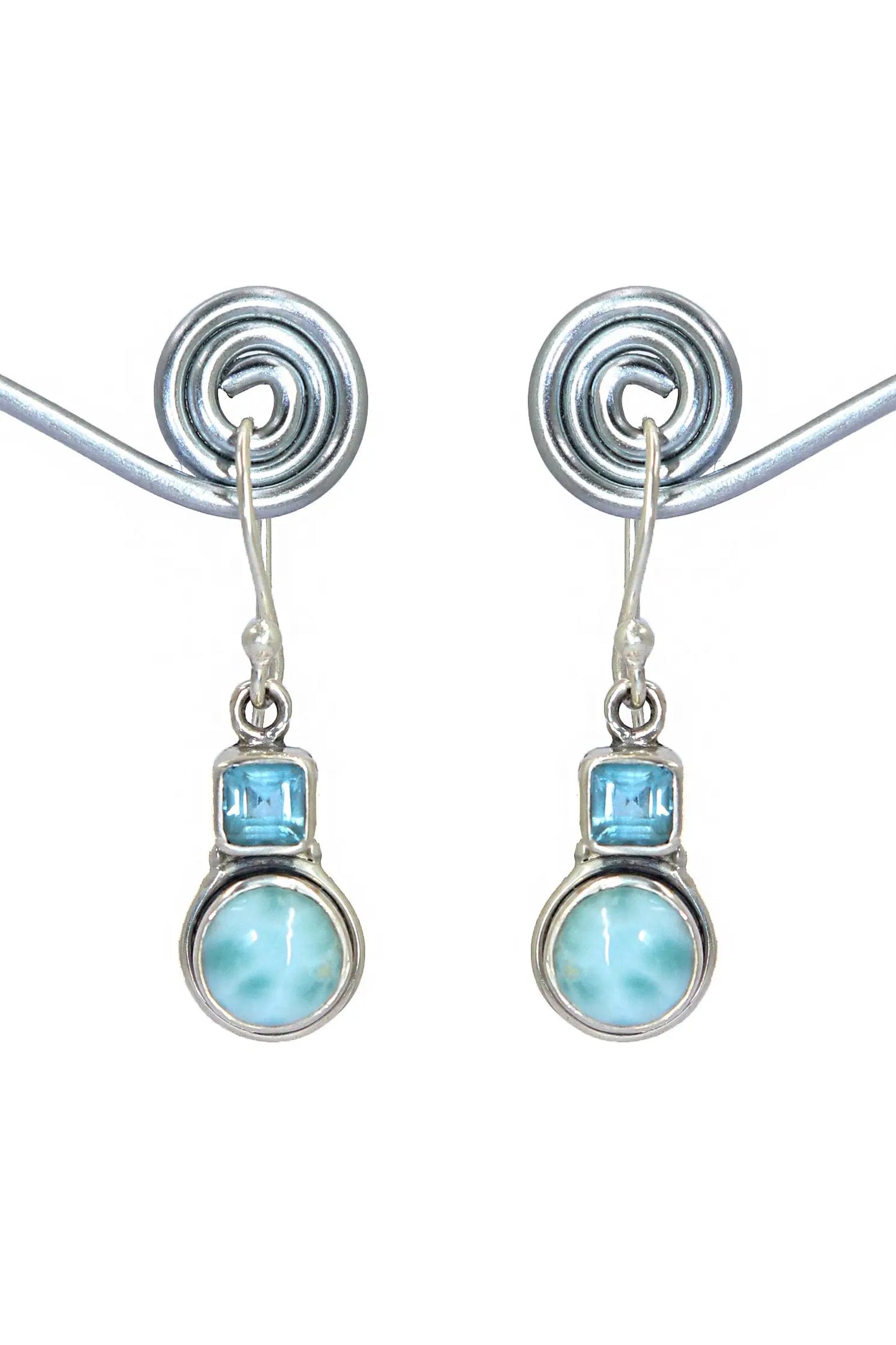 Light Weight Minimalist Design Larimar with Blue Topaz Gemstone Earring Jewelry VJewels