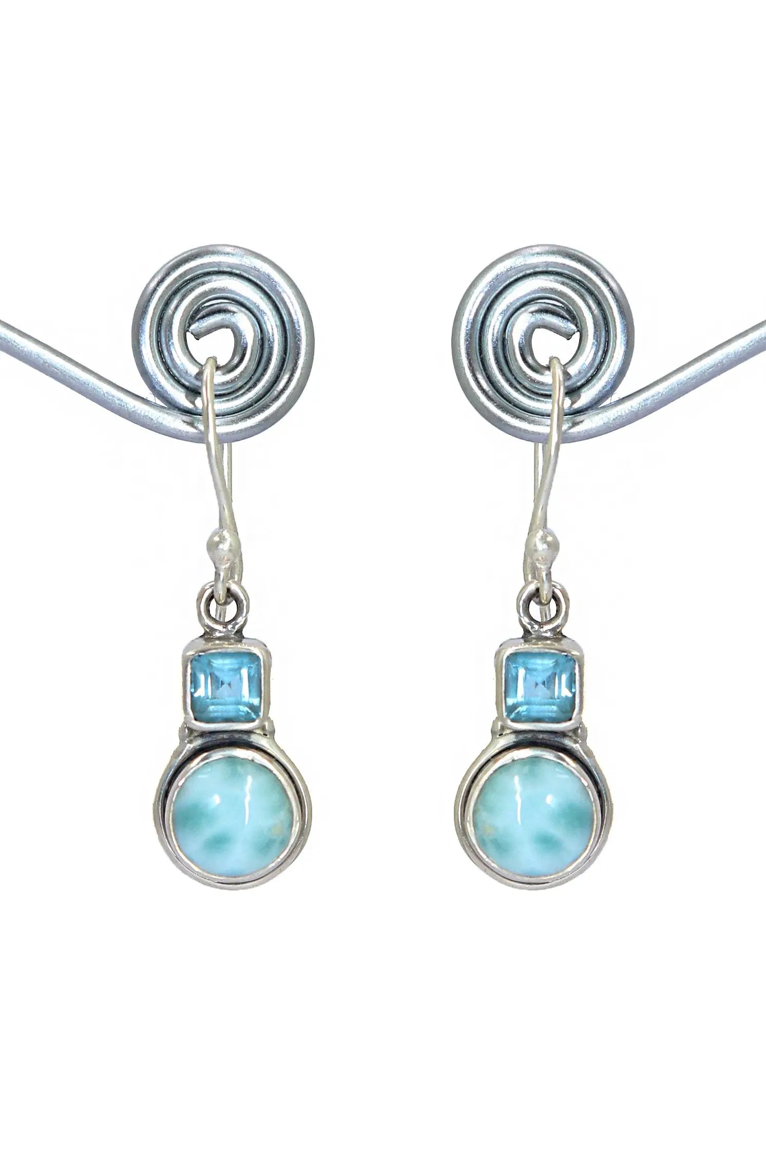 Light Weight Minimalist Design Larimar with Blue Topaz Gemstone Earring Jewelry VJewels