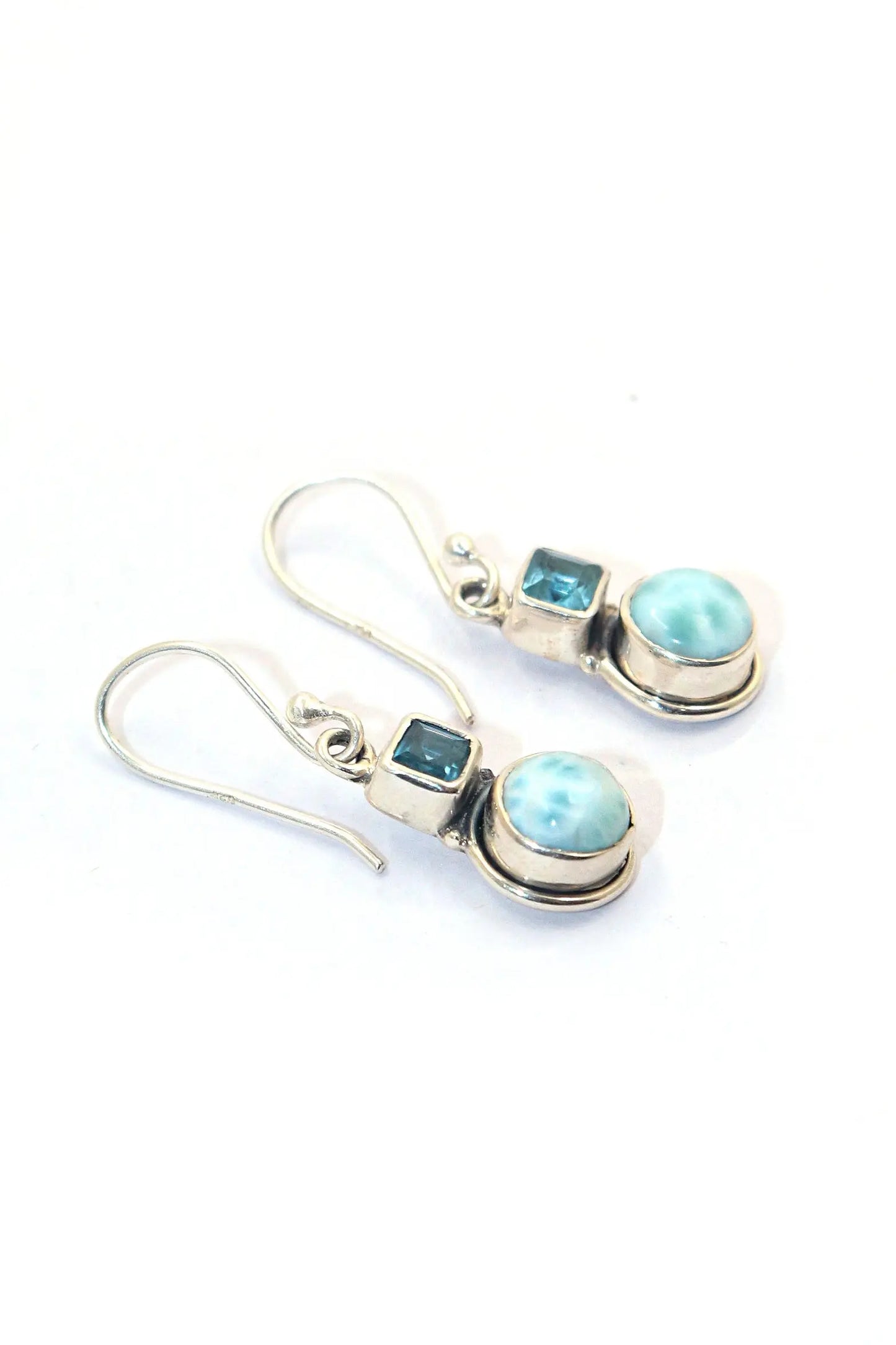 Light Weight Minimalist Design Larimar with Blue Topaz Gemstone Earring Jewelry VJewels