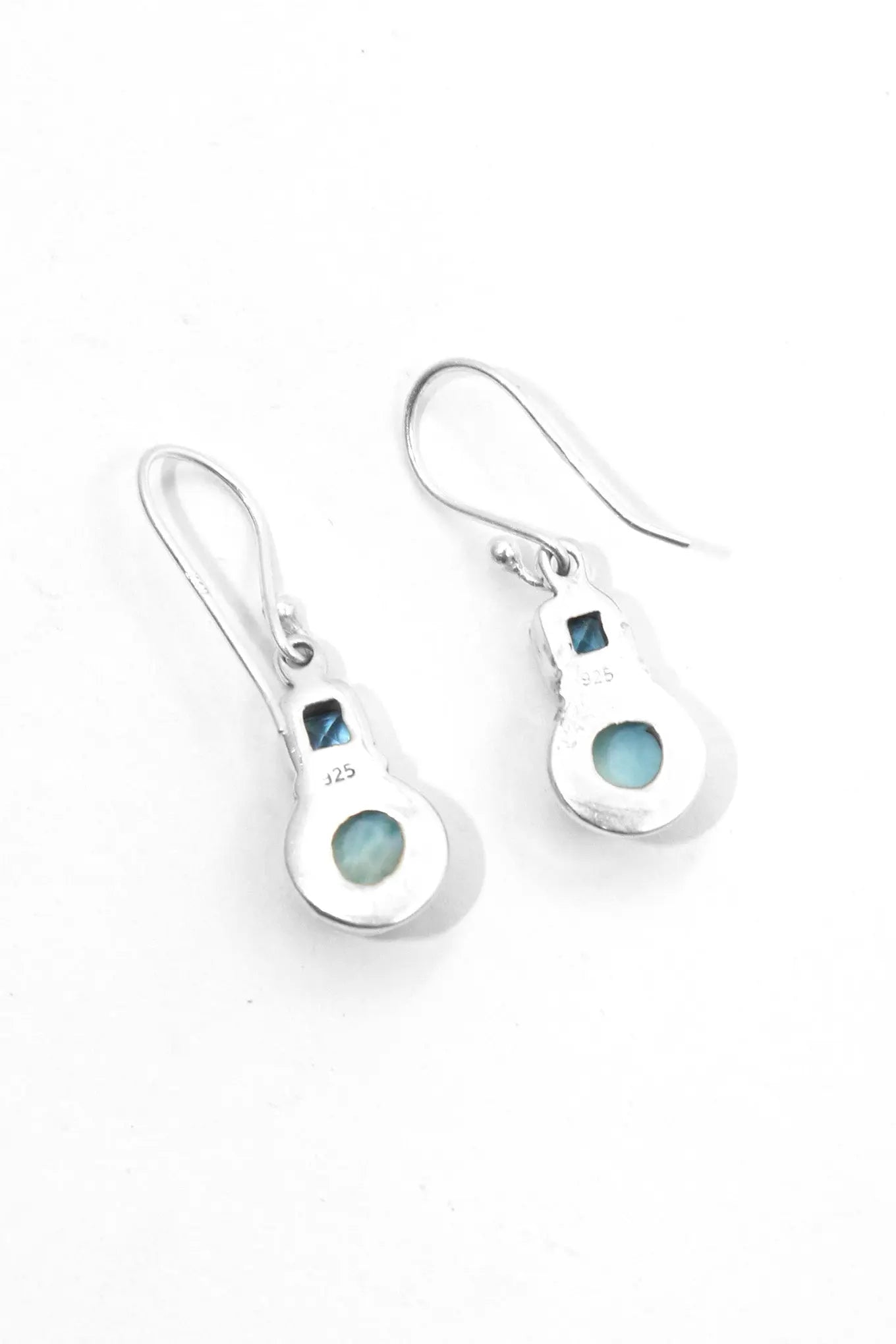 Light Weight Minimalist Design Larimar with Blue Topaz Gemstone Earring Jewelry VJewels