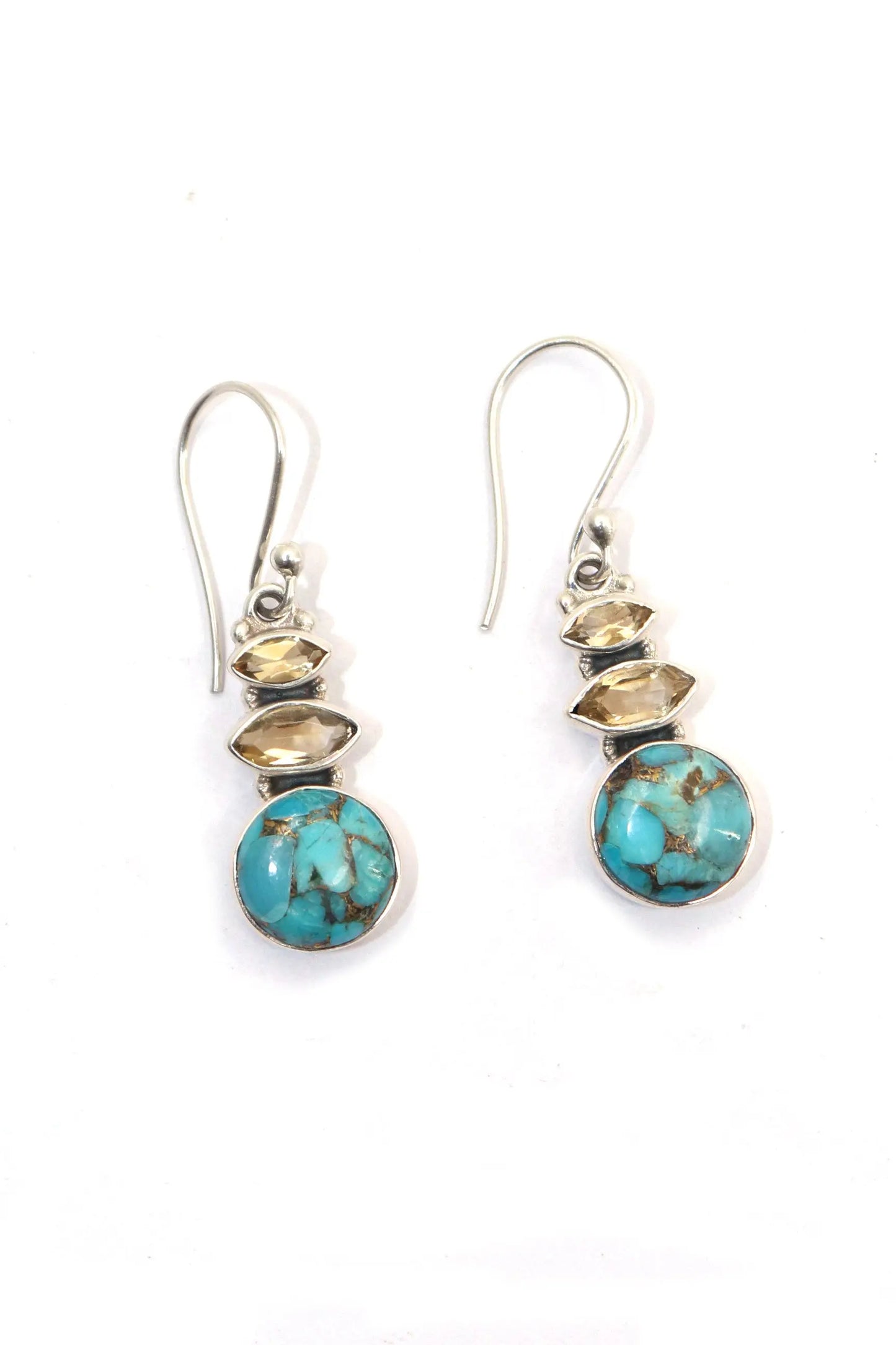 Lightweight Designer Earring With Blue Copper Turquoise And Citrine Gemstone Earrings VJewels