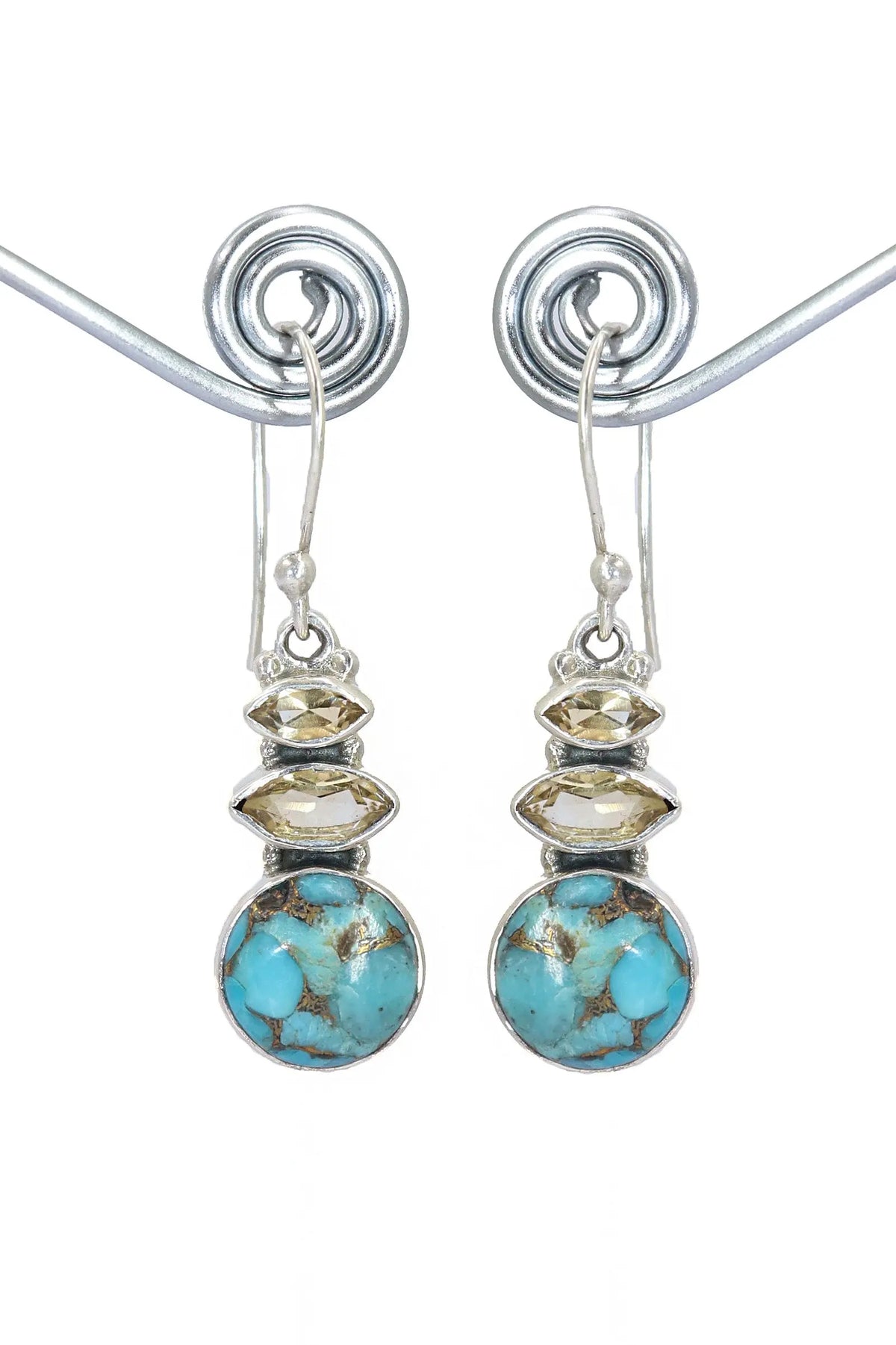 Lightweight Designer Earring With Blue Copper Turquoise And Citrine Gemstone Earrings VJewels