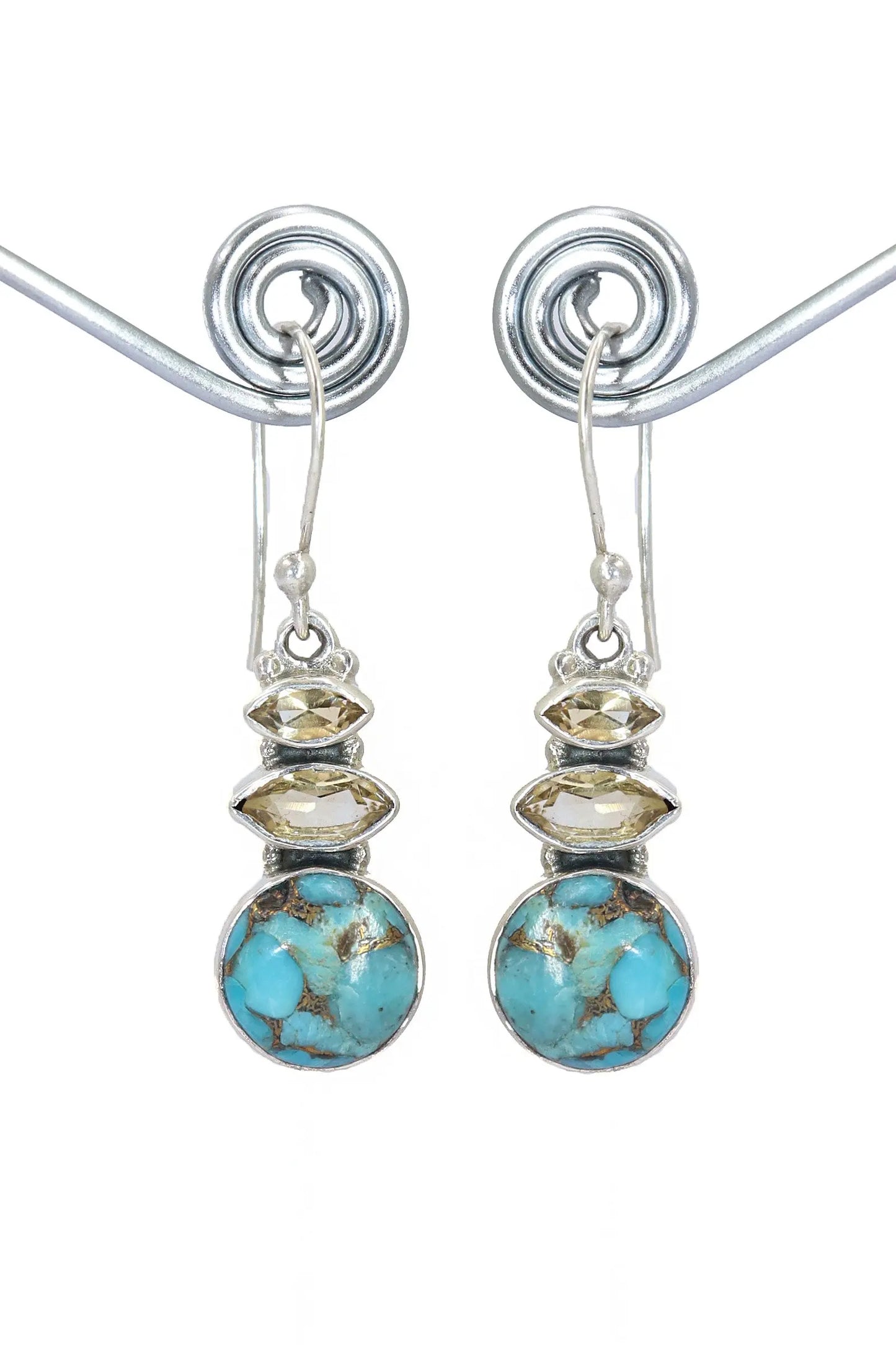 Lightweight Designer Earring With Blue Copper Turquoise And Citrine Gemstone Earrings VJewels