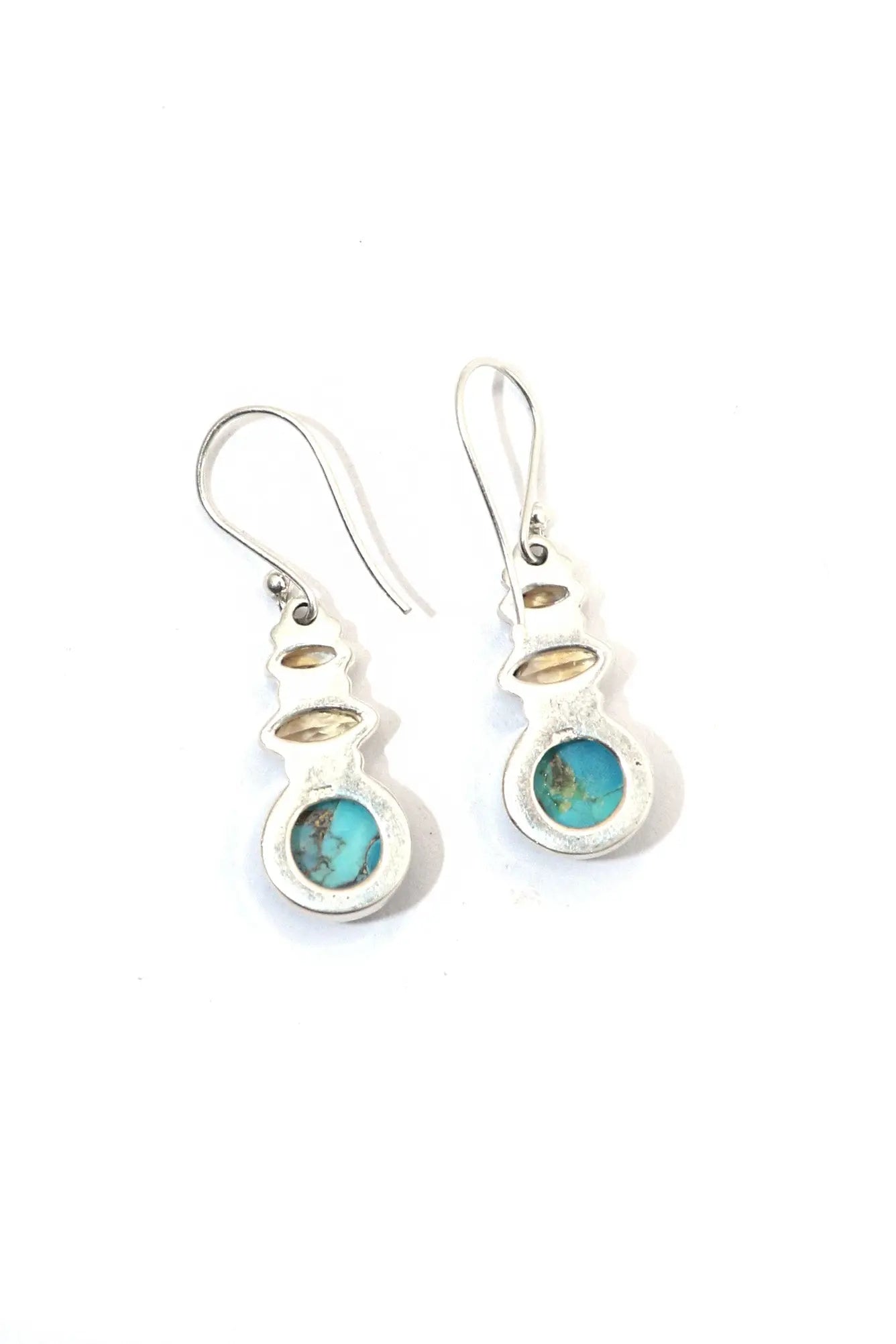 Lightweight Designer Earring With Blue Copper Turquoise And Citrine Gemstone Earrings VJewels