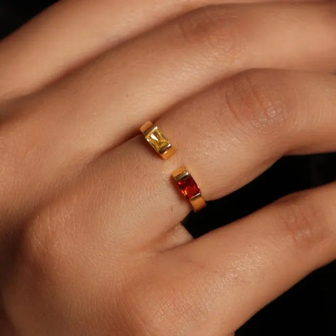 Little Two Stone DAO Bagutte Open Ring 18Kt Gold Plated VJewels