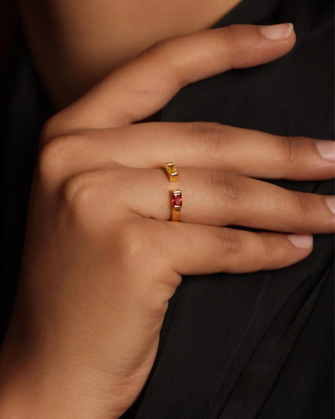 Little Two Stone DAO Bagutte Open Ring 18Kt Gold Plated VJewels