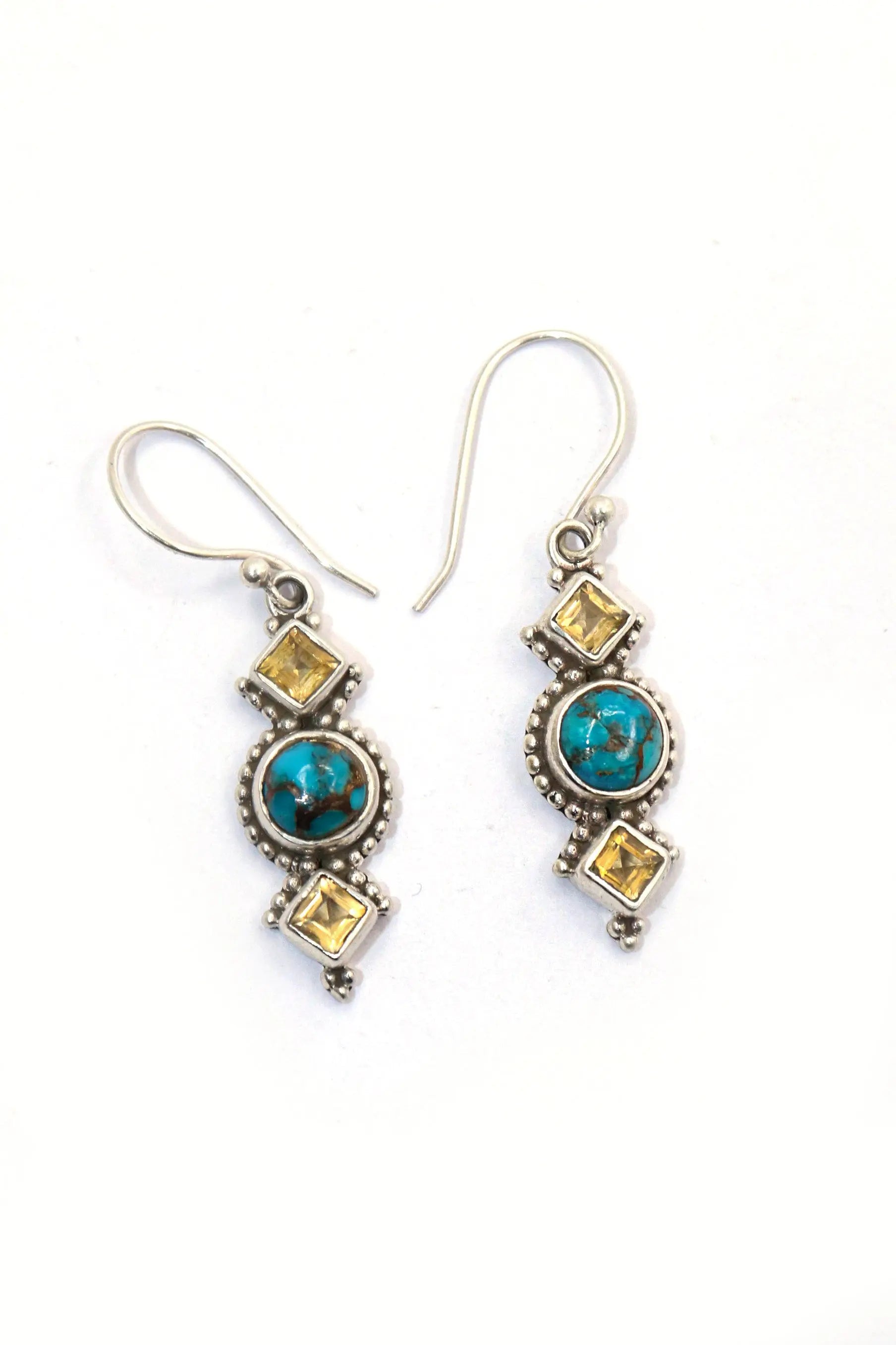 Luxurious Citrine And Turquoise Gemstone Earrings Touch of Brilliance Jewelry VJewels