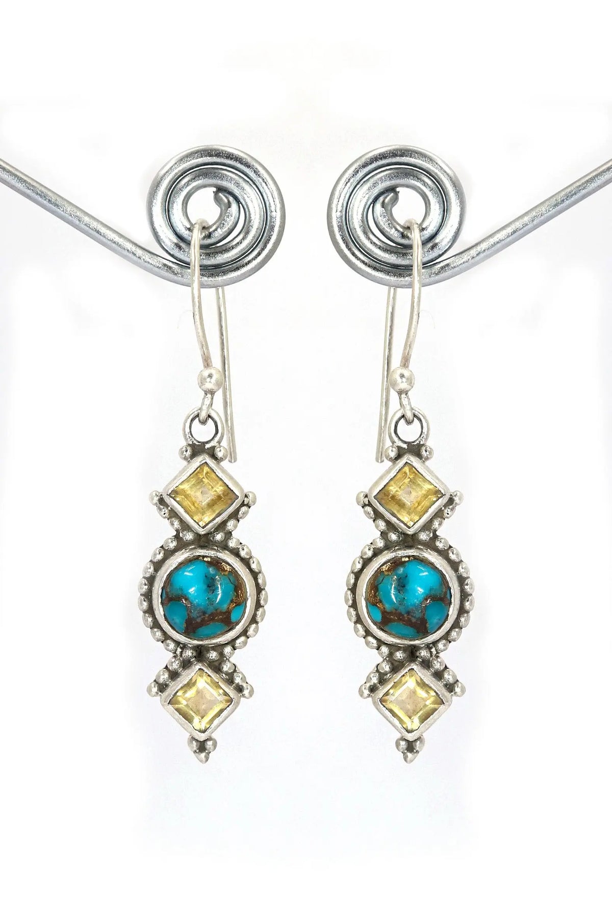 Luxurious Citrine And Turquoise Gemstone Earrings Touch of Brilliance Jewelry VJewels