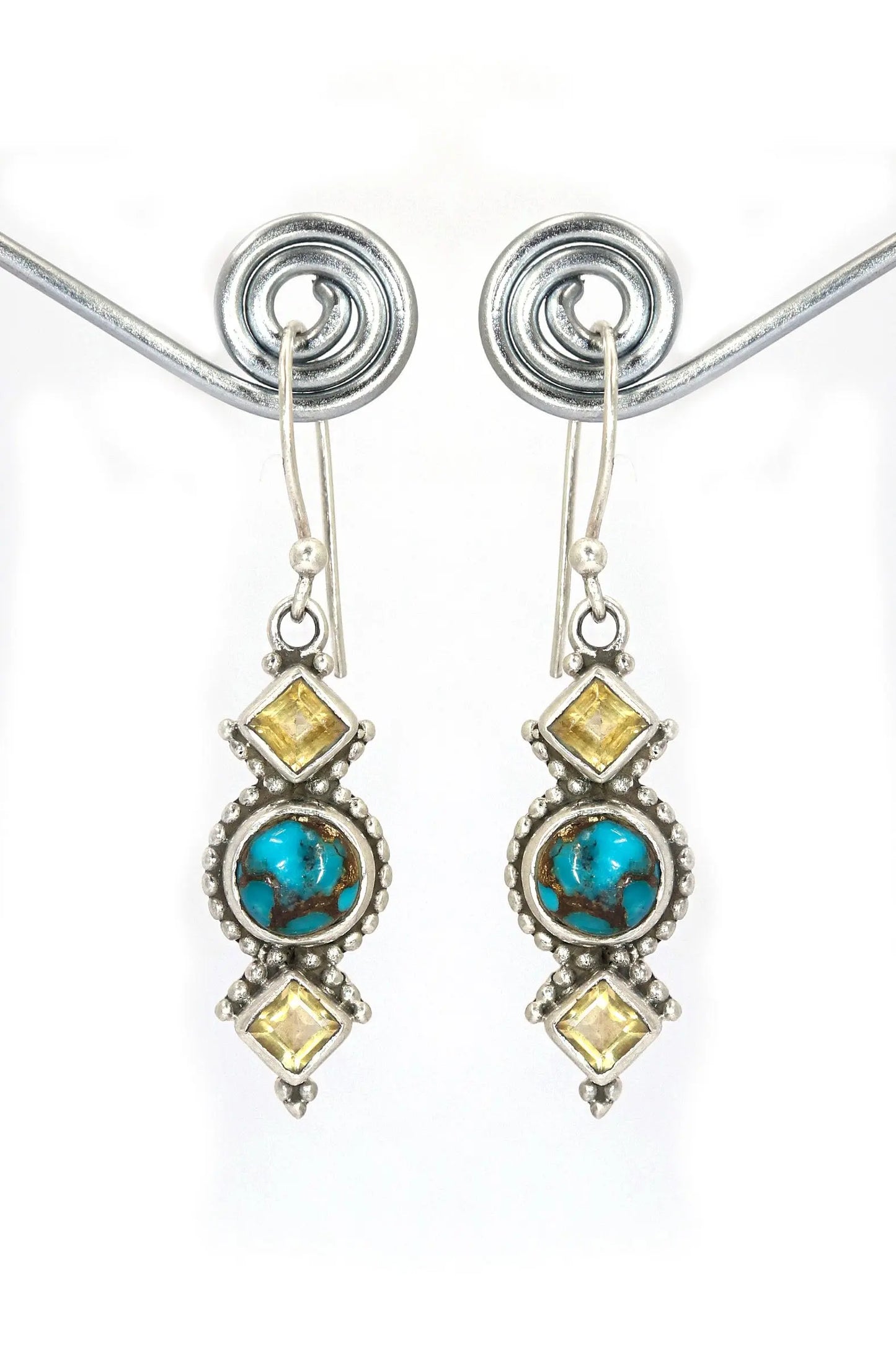 Luxurious Citrine And Turquoise Gemstone Earrings Touch of Brilliance Jewelry VJewels