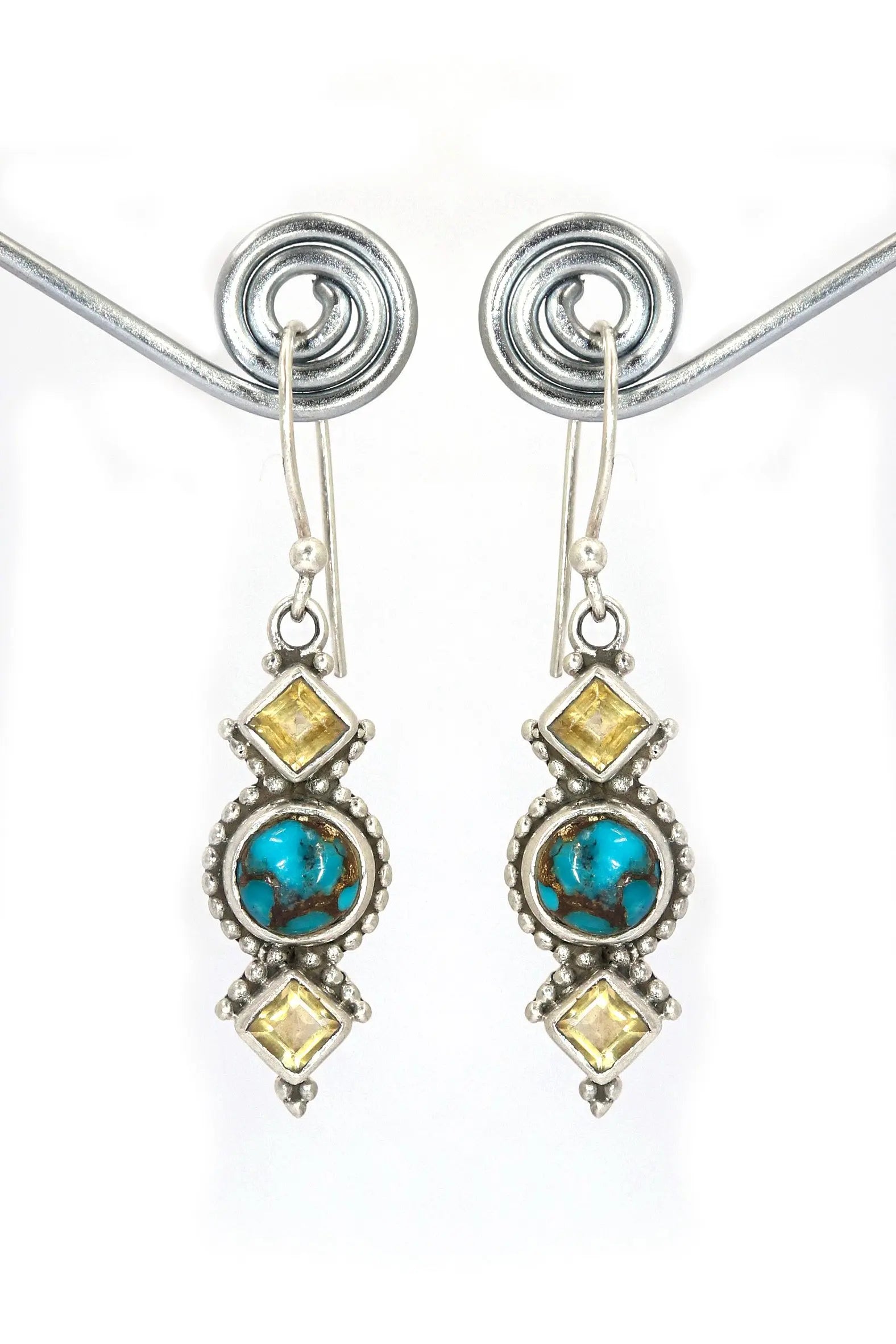 Luxurious Citrine And Turquoise Gemstone Earrings Touch of Brilliance Jewelry VJewels