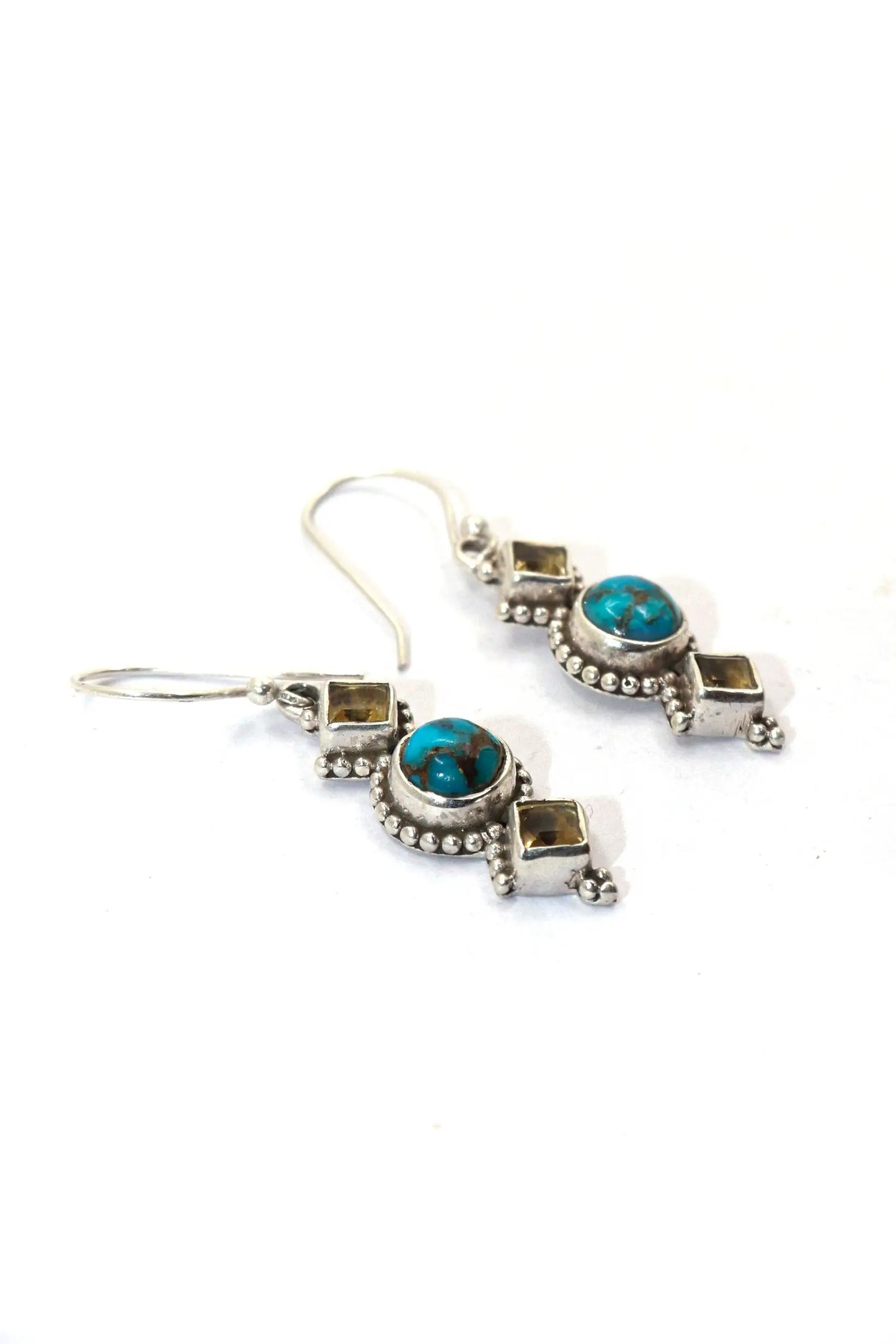 Luxurious Citrine And Turquoise Gemstone Earrings Touch of Brilliance Jewelry VJewels