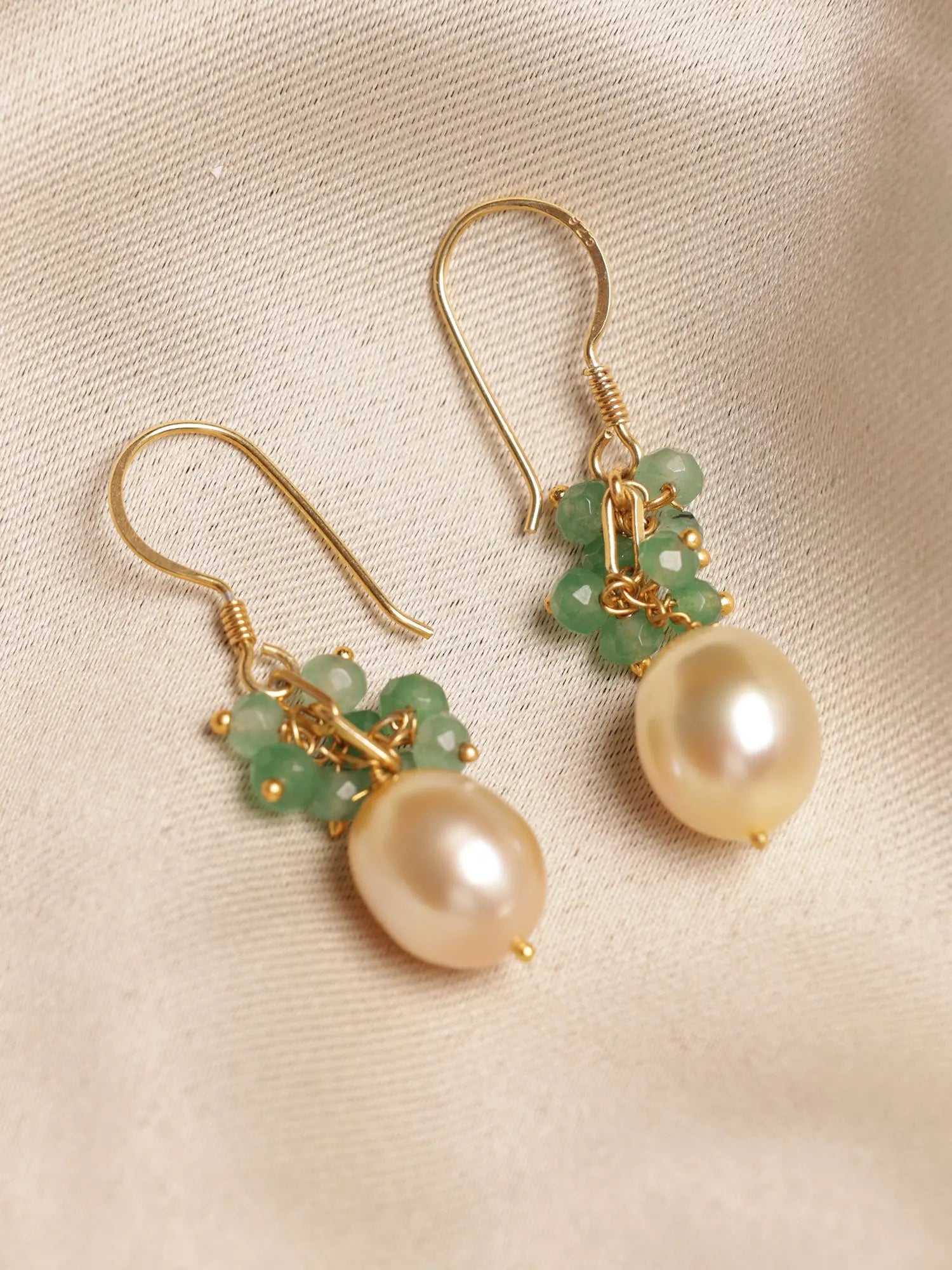 Luxurious Fresh Pearl & Emerald Gold Plated Grapes Hook Earrings Jewelry VJewels