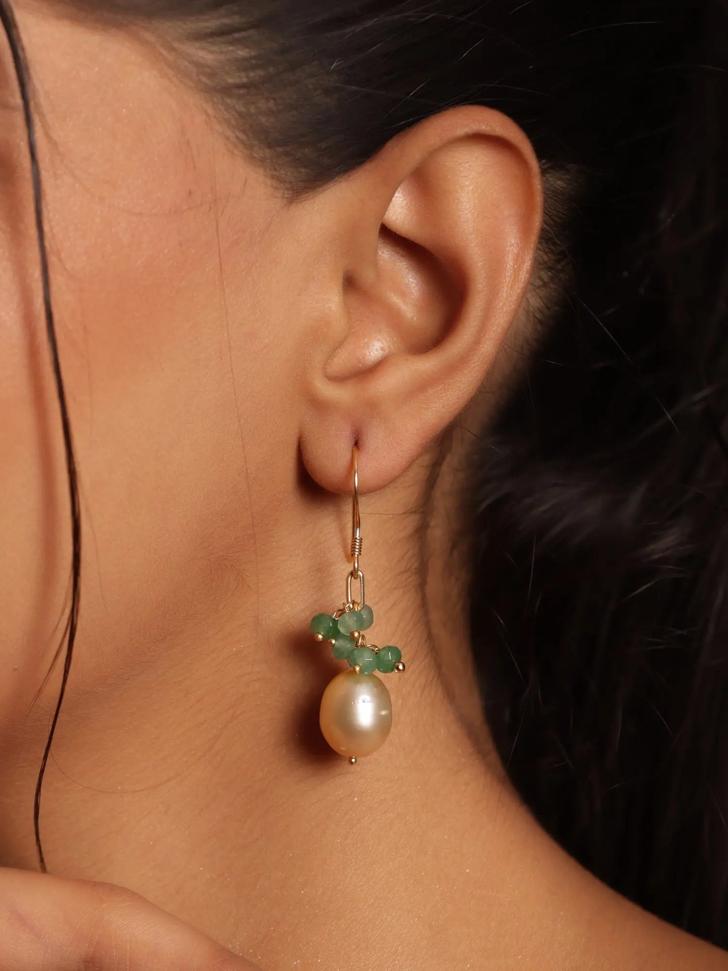 Luxurious Fresh Pearl & Emerald Gold Plated Grapes Hook Earrings Jewelry VJewels