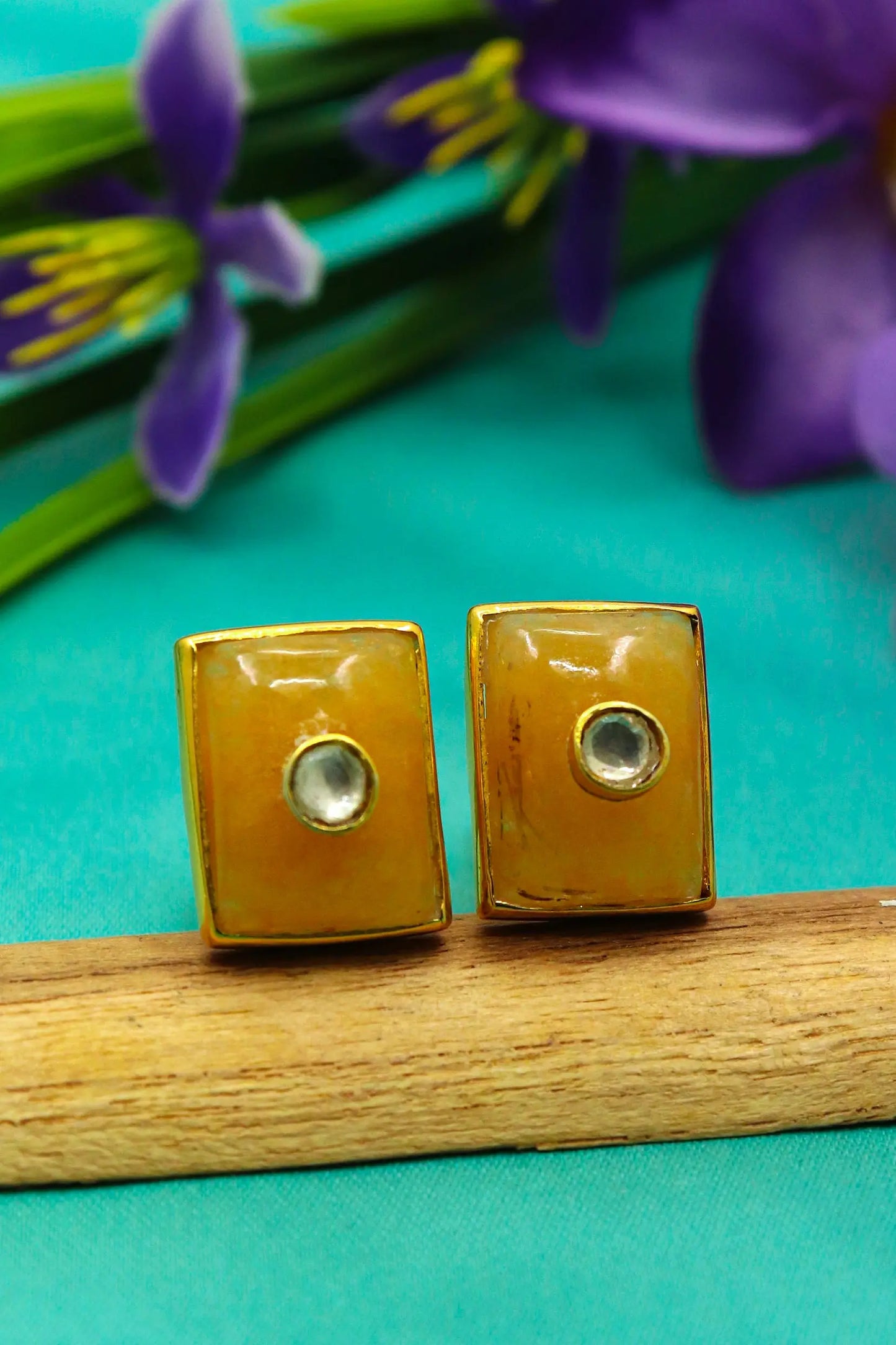 Luxury Men’s Cufflinks with Moissanite and Mango Quartz's Gemstones in Gold Plating Jewelry VJewels