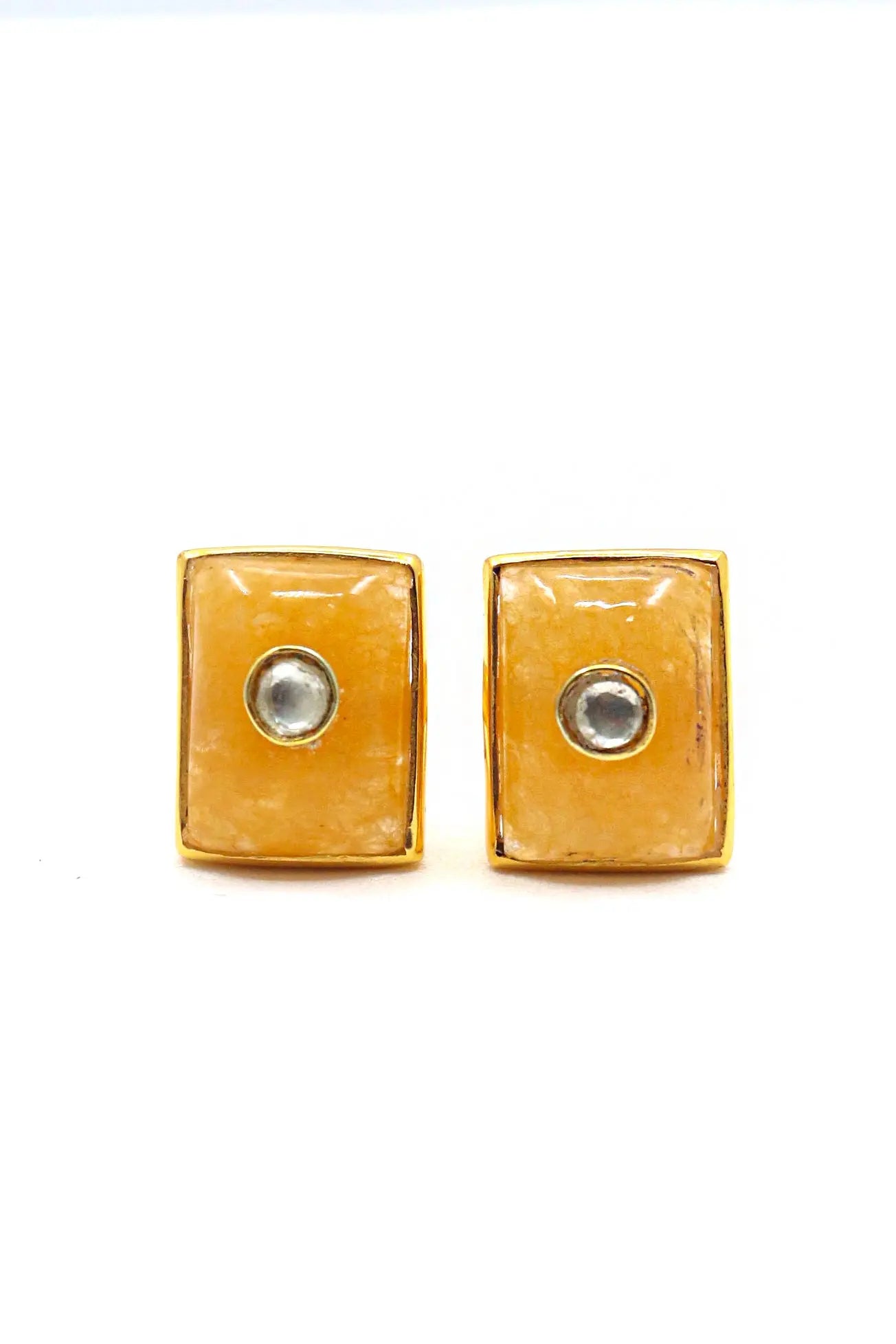 Luxury Men’s Cufflinks with Moissanite and Mango Quartz's Gemstones in Gold Plating Jewelry VJewels