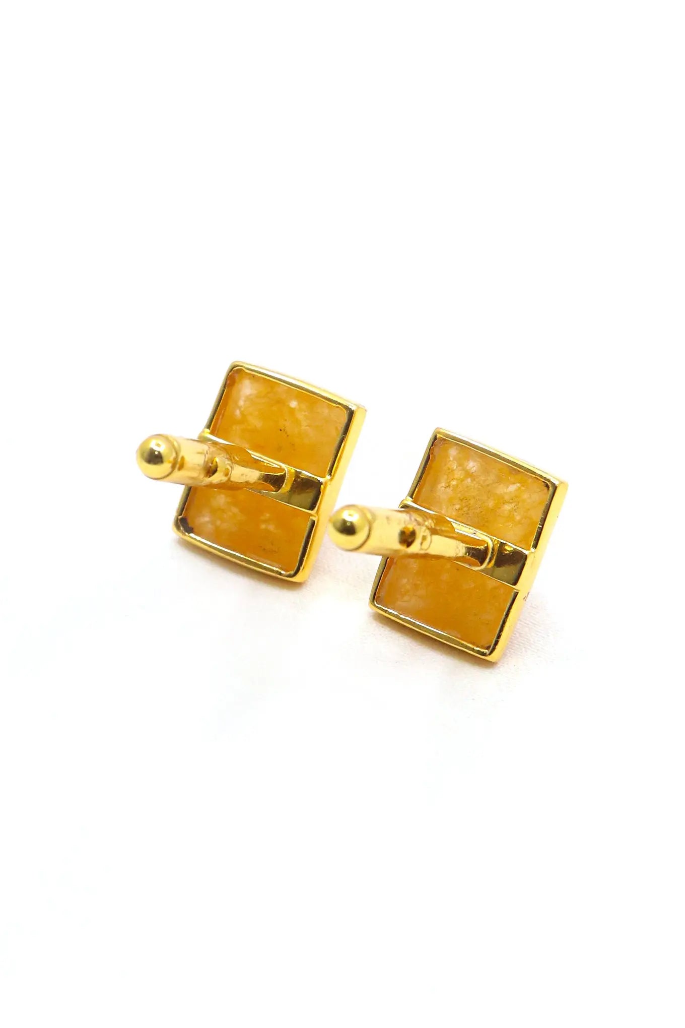 Luxury Men’s Cufflinks with Moissanite and Mango Quartz's Gemstones in Gold Plating Jewelry VJewels