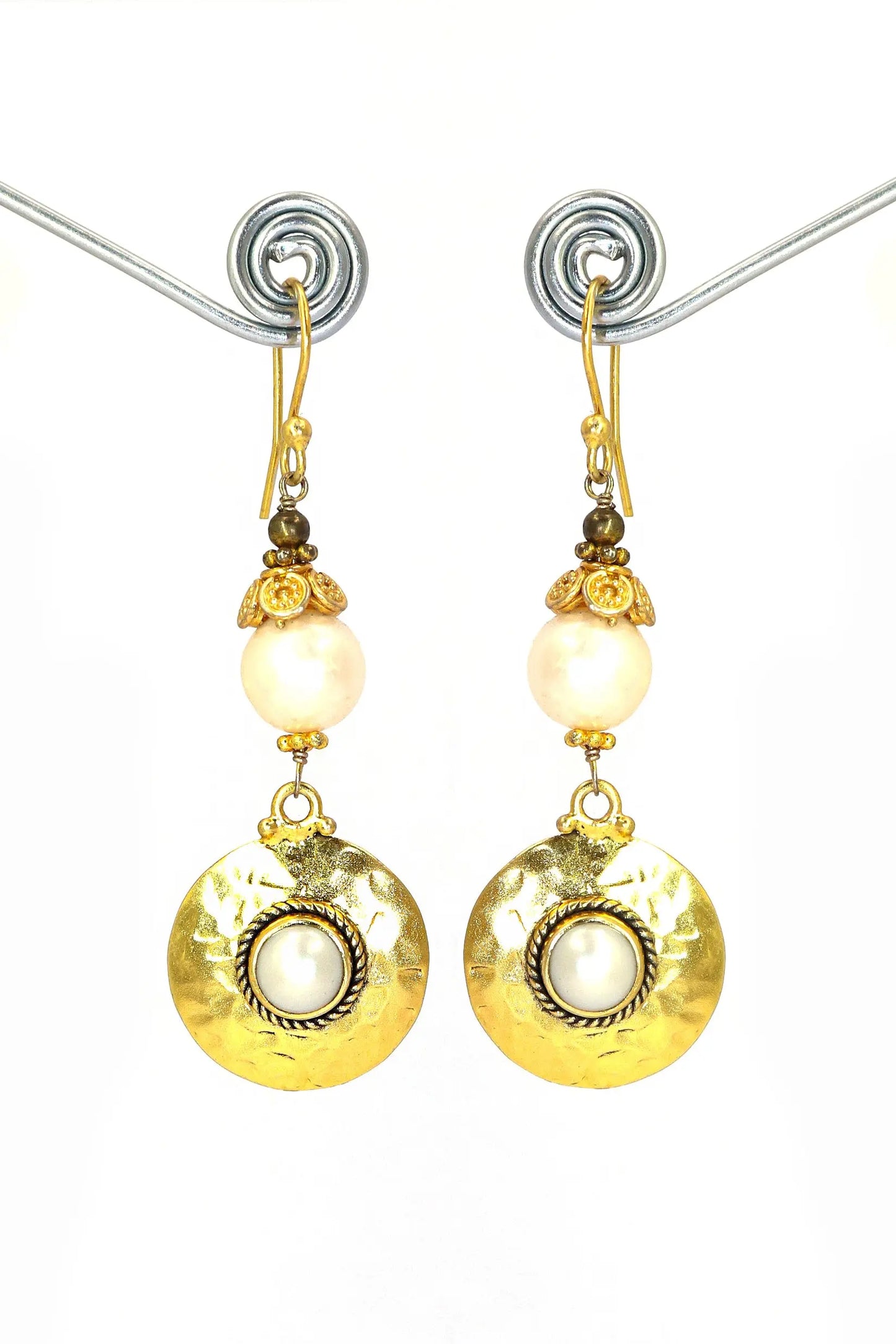 Modern Elegance: Gold-Plated Pearl Gemstone Dangle Earring Jewelry VJewels