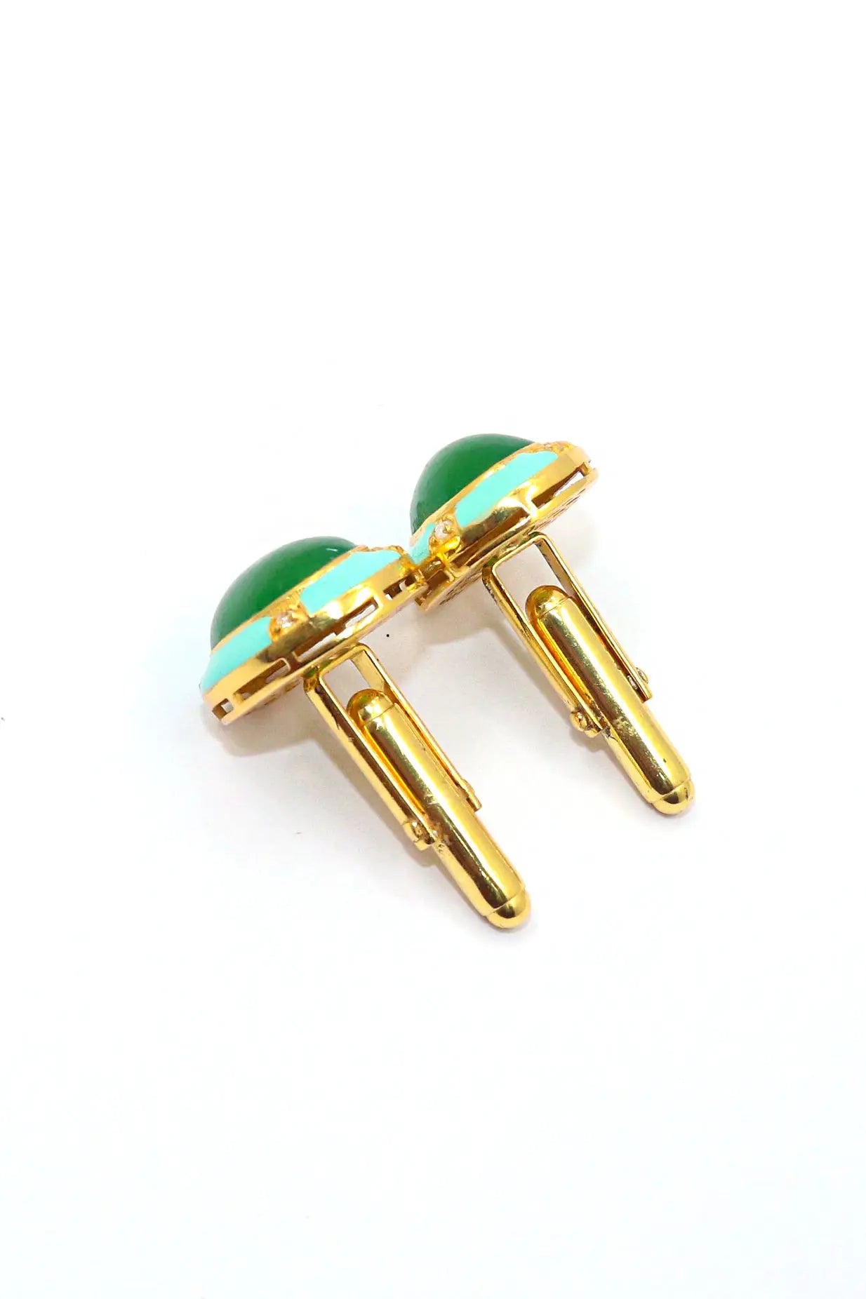 Modern Gentleman’s Gold Plated Enamel Cufflinks with Green Onyx Gemstone Accents Men's Jewelry VJewels