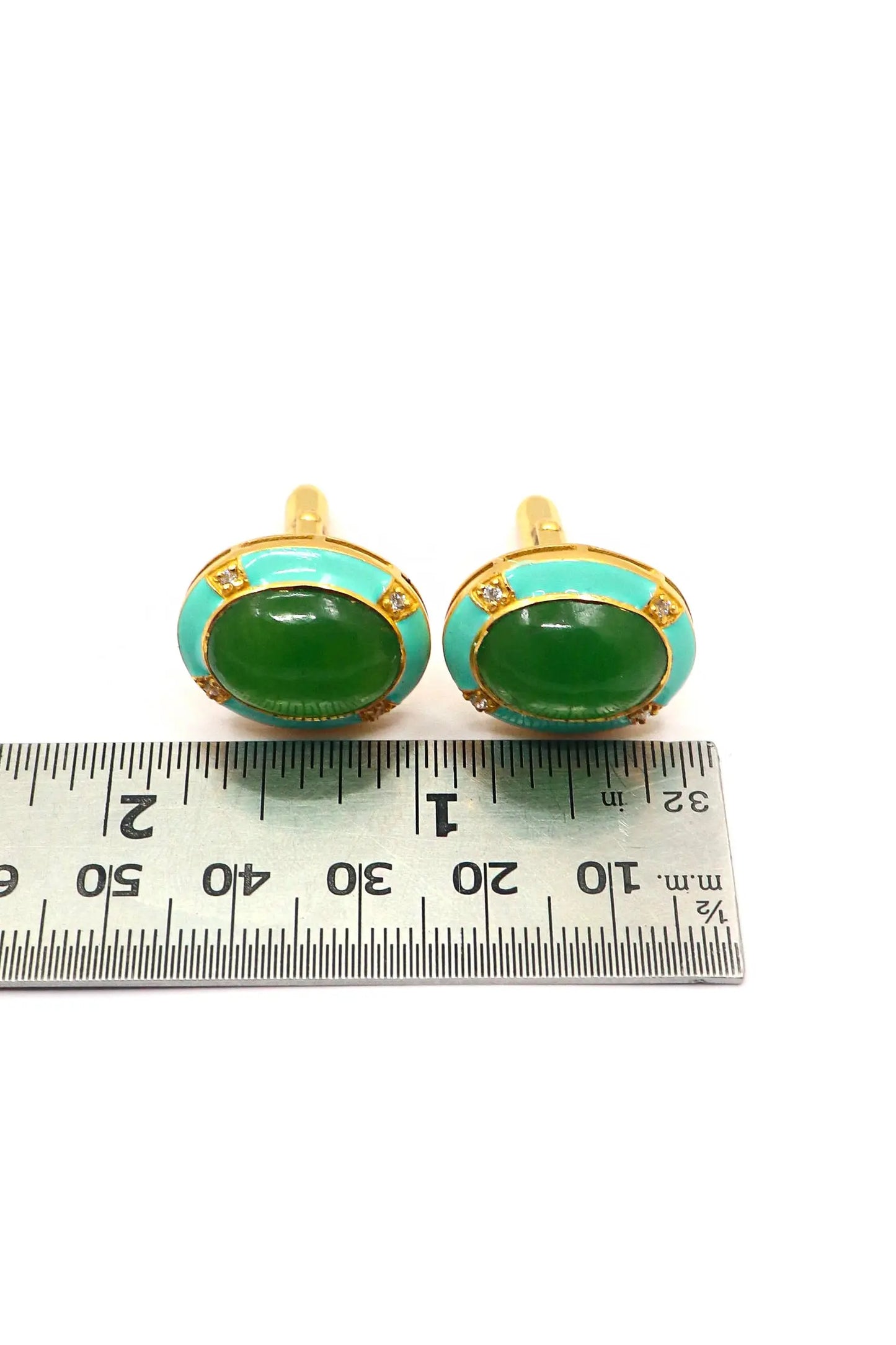 Modern Gentleman’s Gold Plated Enamel Cufflinks with Green Onyx Gemstone Accents Men's Jewelry VJewels