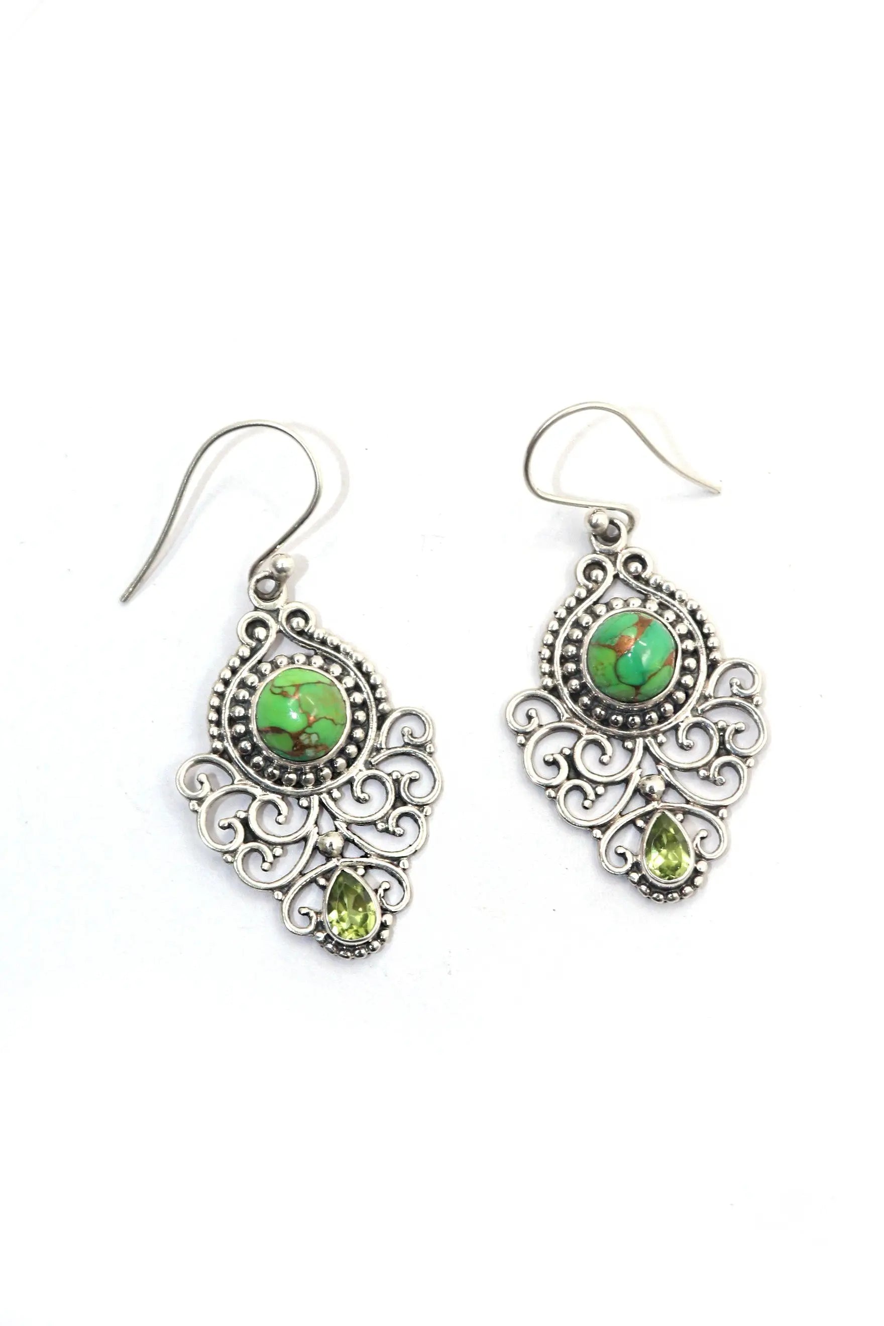 Modern Touch Turquoise and Peridot Gemstone Earrings VJewels