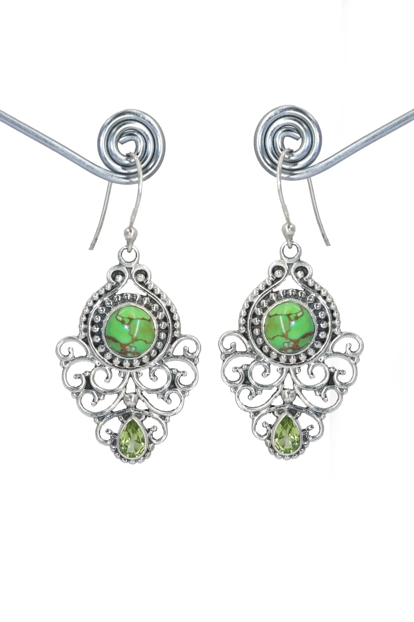 Modern Touch Turquoise and Peridot Gemstone Earrings VJewels