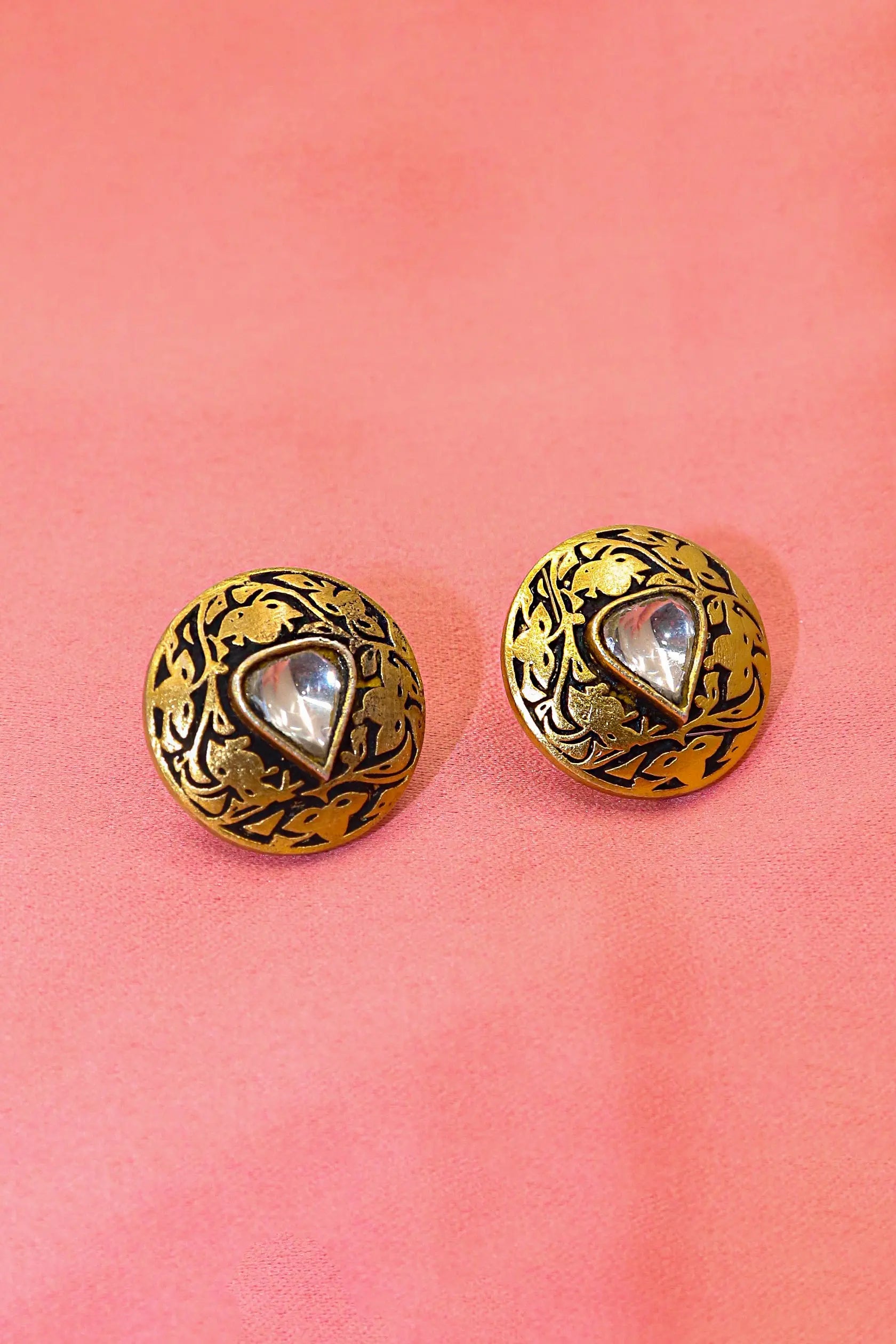 Moissanite Round Studs Carved Designer Earring Jewelry VJewels